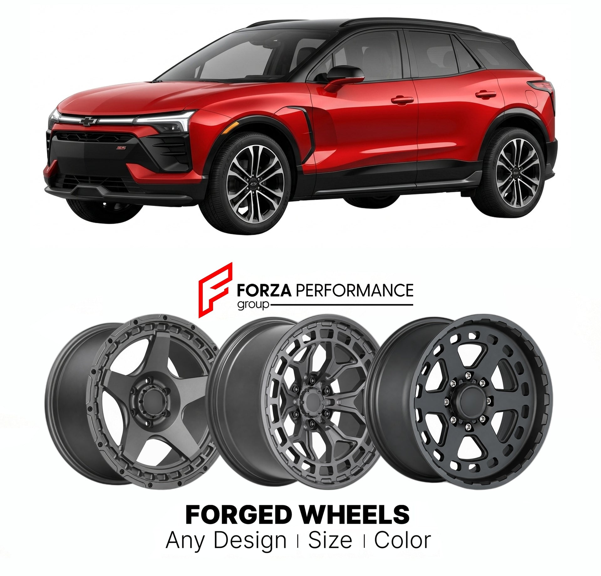 FORGED WHEELS RIMS for CHEVROLET BLAZER EV SS 2024+

Custom forged wheels for Chevrolet Blazer EV SS 2024+. Made-to-order monoblock, 2-piece and 3-piece rims in custom sizes, offsets, colors and finishes with guaranteed fitment.

We manufacture premium quality forged wheels rims for Chevrolet Blazer EV SS 2024+ in any design, size, color.

THIS WHEEL DESIGN CAN BE CUSTOM-MADE FOR YOUR CAR IN ANY SIZE AND COLOR OPTIONS
Available in monoblock, 2-piece, 3-piece, duoblock, beadlock
3D wheel renderings are provi