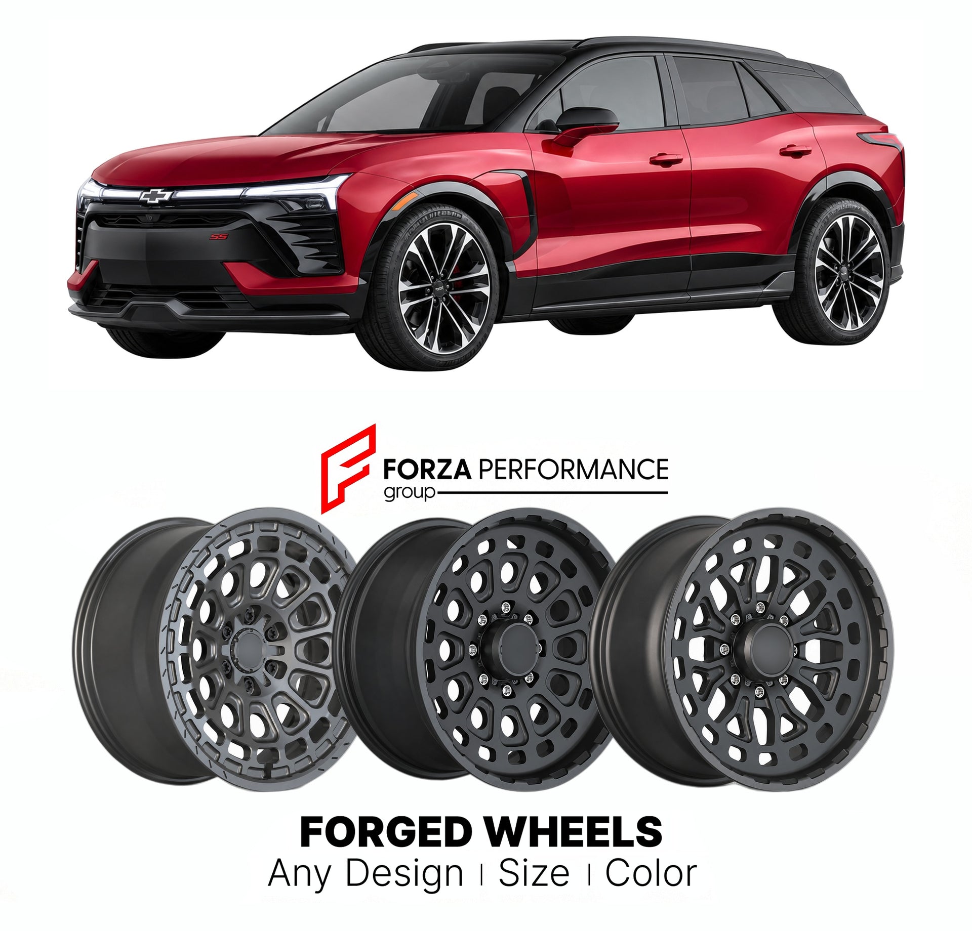 FORGED WHEELS RIMS for CHEVROLET BLAZER EV SS MODERN CROSSOVER 2019+

Custom forged wheels for Chevrolet Blazer EV SS Modern Crossover 2019+. Made-to-order monoblock, 2-piece and 3-piece rims in custom sizes, offsets, colors and finishes with guaranteed fitment.

We manufacture premium quality forged wheels rims for Chevrolet Blazer EV SS Modern Crossover 2019+ in any design, size, color.

THIS WHEEL DESIGN CAN BE CUSTOM-MADE FOR YOUR CAR IN ANY SIZE AND COLOR OPTIONS
Available in monoblock, 2-piece, 3-piec