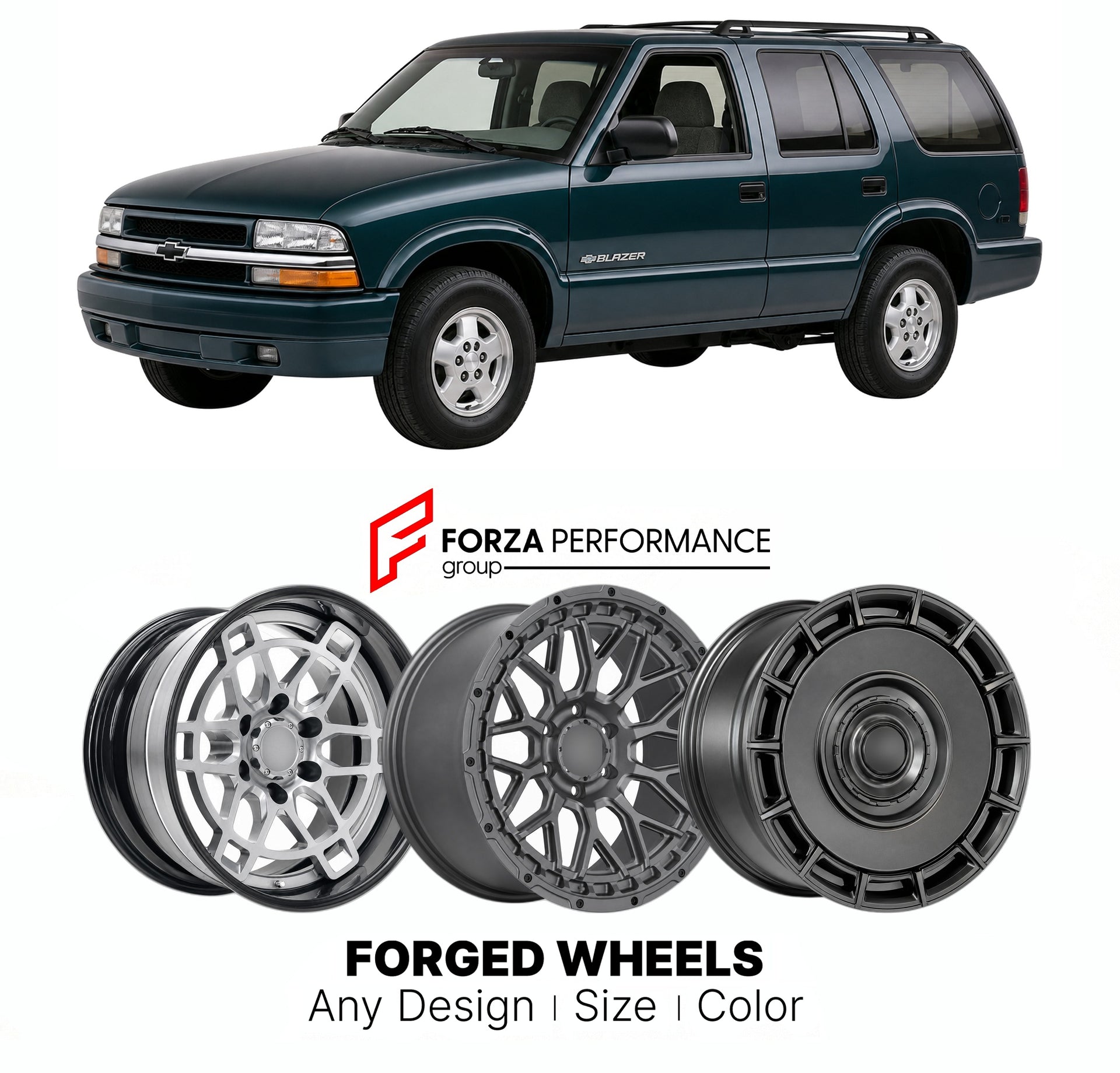 FORGED WHEELS RIMS for CHEVROLET BLAZER LT S 1995 - 2005

Custom forged wheels for Chevrolet Blazer LT S 1995 - 2005. Made-to-order monoblock, 2-piece and 3-piece rims in custom sizes, offsets, colors and finishes with guaranteed fitment.

We manufacture premium quality forged wheels rims for Chevrolet Blazer LT S 1995 - 2005 in any design, size, color.

THIS WHEEL DESIGN CAN BE CUSTOM-MADE FOR YOUR CAR IN ANY SIZE AND COLOR OPTIONS
Available in monoblock, 2-piece, 3-piece, duoblock, beadlock
3D wheel rende