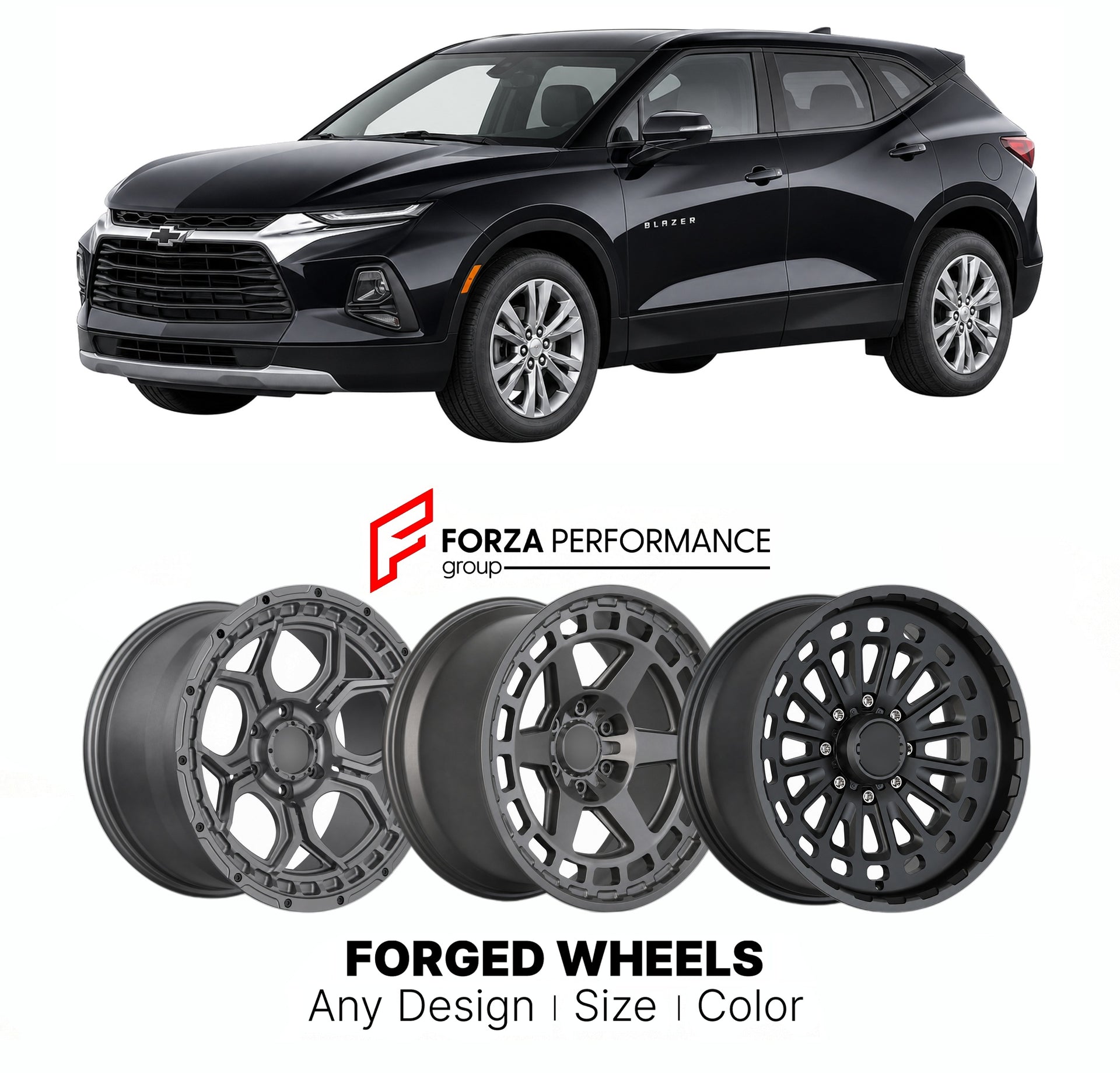 FORGED WHEELS RIMS for CHEVROLET BLAZER L MODERN CROSSOVER 2019+

Custom forged wheels for Chevrolet Blazer L Modern Crossover 2019+. Made-to-order monoblock, 2-piece and 3-piece rims in custom sizes, offsets, colors and finishes with guaranteed fitment.

We manufacture premium quality forged wheels rims for Chevrolet Blazer L Modern Crossover 2019+ in any design, size, color.

THIS WHEEL DESIGN CAN BE CUSTOM-MADE FOR YOUR CAR IN ANY SIZE AND COLOR OPTIONS
Available in monoblock, 2-piece, 3-piece, duoblock,