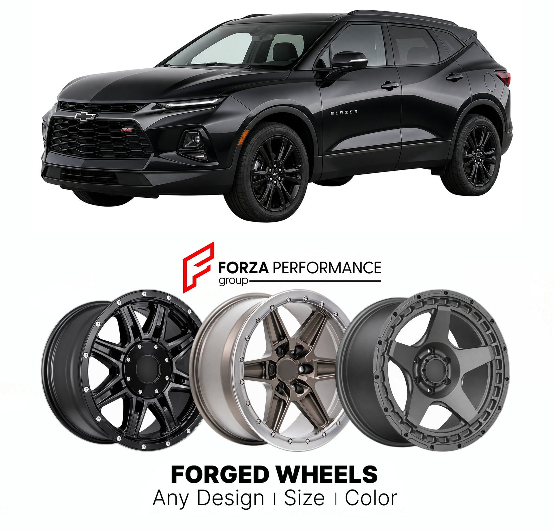 FORGED WHEELS RIMS for CHEVROLET BLAZER RS MODERN CROSSOVER 2019+

Custom forged wheels for Chevrolet Blazer RS Modern Crossover 2019+. Made-to-order monoblock, 2-piece and 3-piece rims in custom sizes, offsets, colors and finishes with guaranteed fitment.

We manufacture premium quality forged wheels rims for Chevrolet Blazer RS Modern Crossover 2019+ in any design, size, color.

THIS WHEEL DESIGN CAN BE CUSTOM-MADE FOR YOUR CAR IN ANY SIZE AND COLOR OPTIONS
Available in monoblock, 2-piece, 3-piece, duoblo