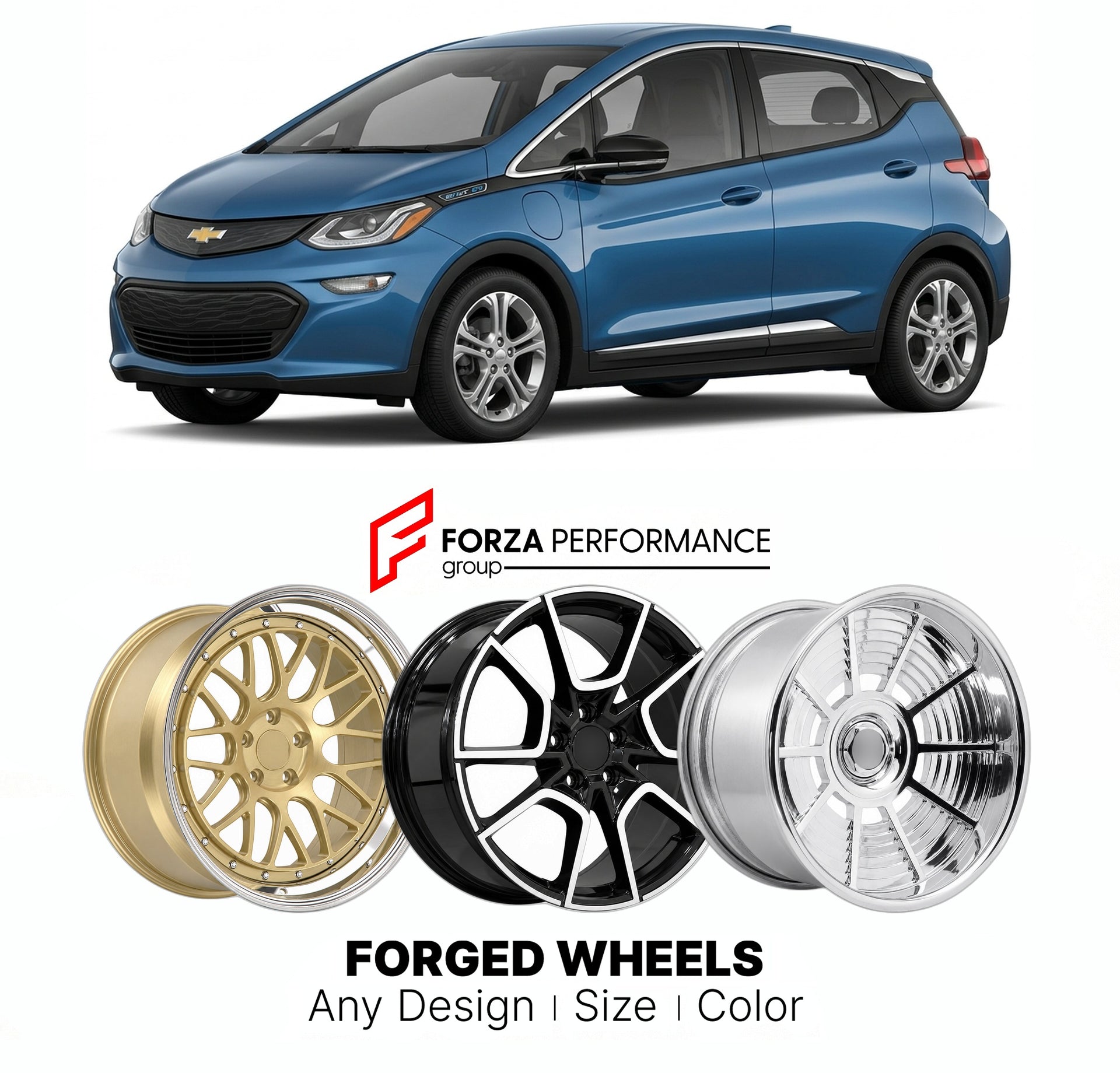 FORGED WHEELS RIMS for CHEVROLET BOLT EV 2017 - 2023

Custom forged wheels for Chevrolet Bolt EV 2017 - 2023. Made-to-order monoblock, 2-piece and 3-piece rims in custom sizes, offsets, colors and finishes with guaranteed fitment.

We manufacture premium quality forged wheels rims for Chevrolet Bolt EV 2017 - 2023 in any design, size, color.

THIS WHEEL DESIGN CAN BE CUSTOM-MADE FOR YOUR CAR IN ANY SIZE AND COLOR OPTIONS
Available in monoblock, 2-piece, 3-piece, duoblock, beadlock
3D wheel renderings are pr
