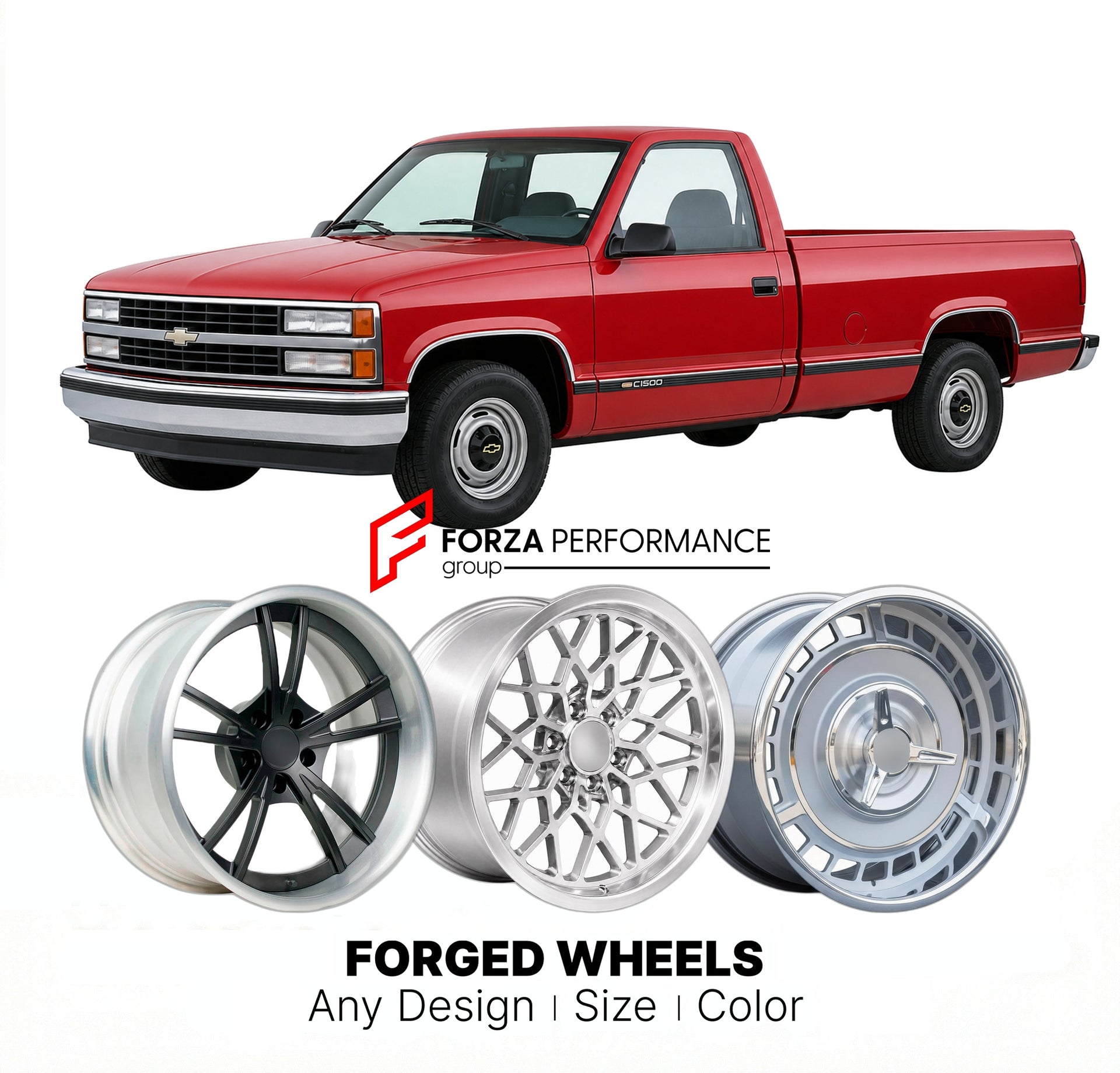 CUSTOM CLASSIC VINTAGE RESTOMOD RETRO OLD SCHOOL FORGED WHEELS RIMS for CHEVROLET C1500 1988 - 1990
Custom forged wheels for classic American muscle cars. Ideal for restomod builds, vintage restorations, and show cars. Deep dish and retro styling available.

We manufacture premium quality forged wheels rims for Chevrolet C1500 1988 - 1990 in any design, size, color.

THIS WHEEL DESIGN CAN BE CUSTOM-MADE FOR YOUR CAR IN ANY SIZE AND COLOR OPTIONS
Available in monoblock, 2-piece, 3-piece, duoblock, beadlock
3