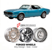 CUSTOM CLASSIC VINTAGE RESTOMOD RETRO OLD SCHOOL FORGED WHEELS RIMS for CHEVROLET CAMARO 1967 - 1969
Custom forged wheels for classic American muscle cars. Ideal for restomod builds, vintage restorations, and show cars. Deep dish and retro styling available.

Custom forged wheels for classic American muscle cars. Ideal for restomod builds, vintage restorations, and show cars. Deep dish and retro styling available.
We manufacture premium quality forged wheels rims for Chevrolet Camaro 1967 - 1969 in any desi