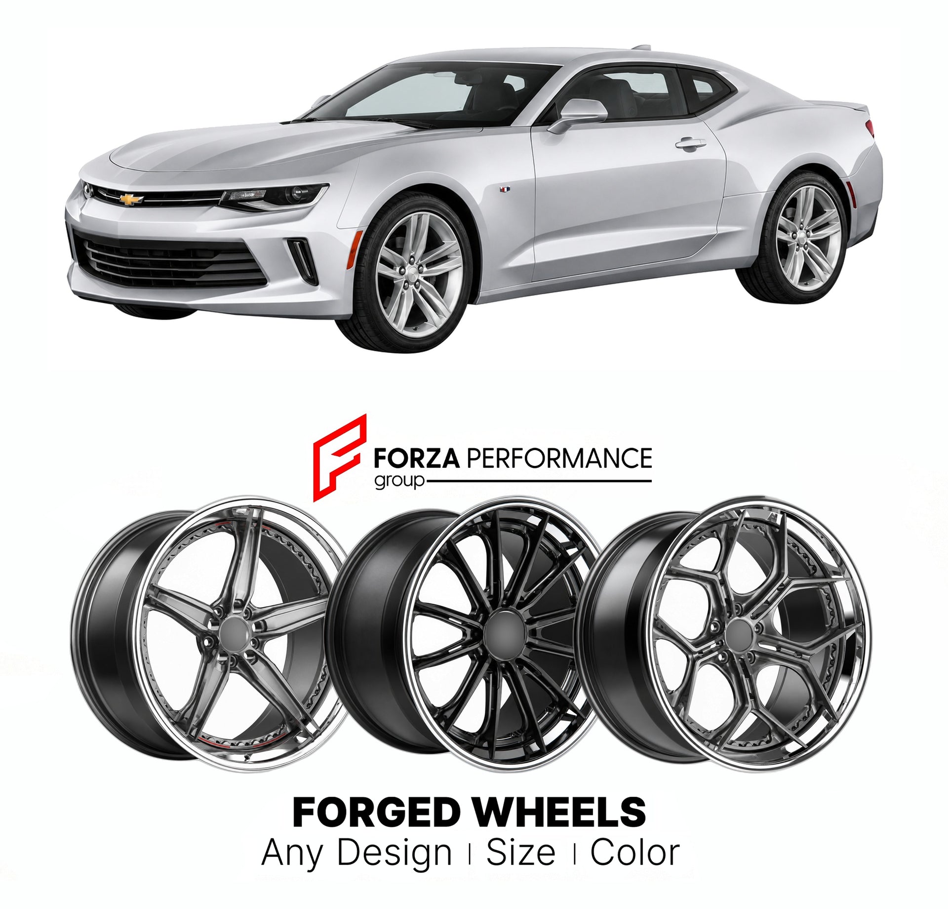 FORGED WHEELS RIMS for CHEVROLET CAMARO 2016 - 2024

Custom forged wheels for Chevrolet Camaro 2016 - 2024. Made-to-order monoblock, 2-piece and 3-piece rims in custom sizes, offsets, colors and finishes with guaranteed fitment.

We manufacture premium quality forged wheels rims for Chevrolet Camaro 2016 - 2024 in any design, size, color.

THIS WHEEL DESIGN CAN BE CUSTOM-MADE FOR YOUR CAR IN ANY SIZE AND COLOR OPTIONS
Available in monoblock, 2-piece, 3-piece, duoblock, beadlock
3D wheel renderings are provi