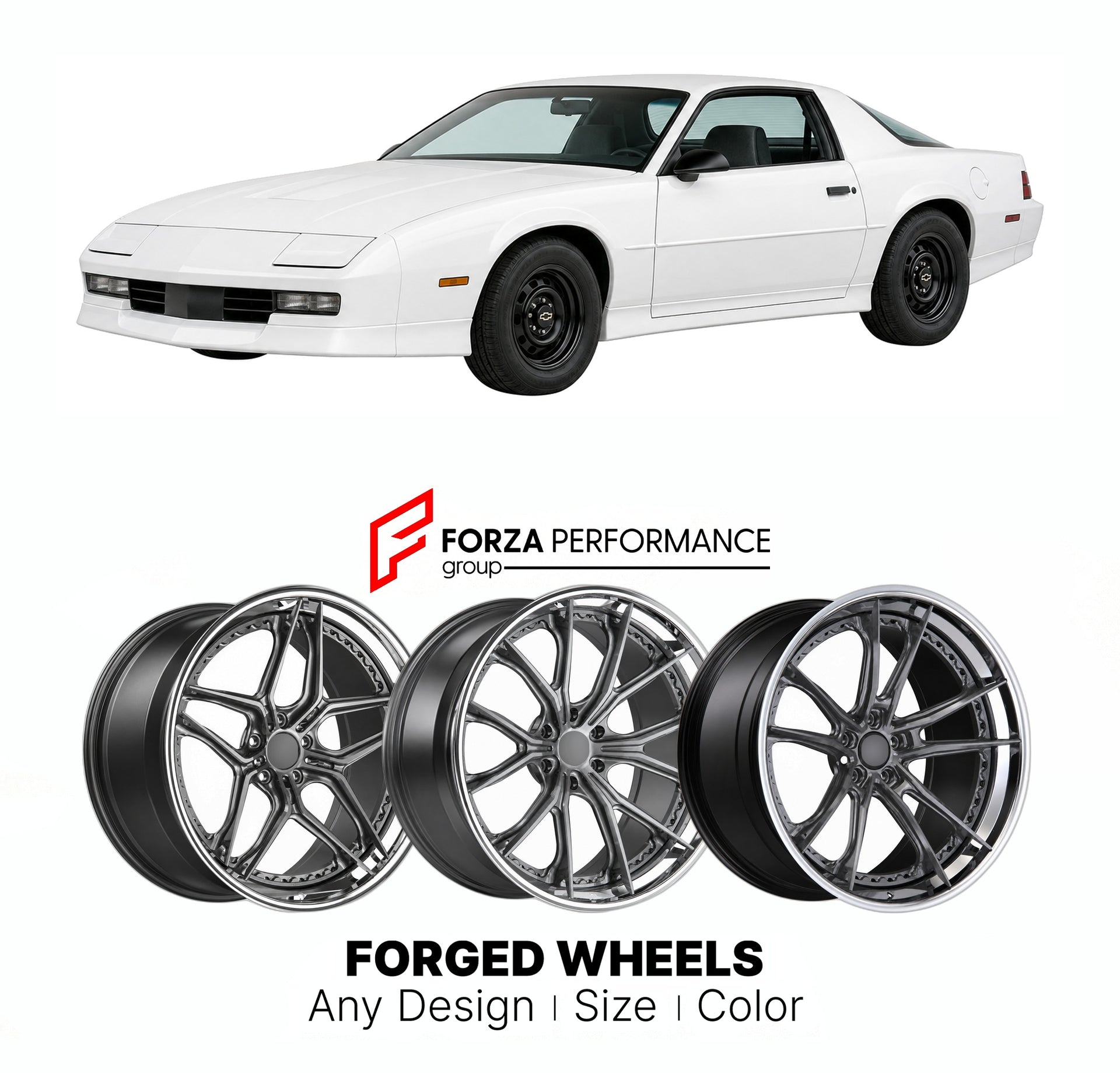 FORGED WHEELS RIMS for CHEVROLET CAMARO B4C POLICE PACKAGE 1990 - 1992

Custom forged wheels for Chevrolet Camaro B4C Police Package 1990 - 1992. Made-to-order monoblock, 2-piece and 3-piece rims in custom sizes, offsets, colors and finishes with guaranteed fitment.

We manufacture premium quality forged wheels rims for Chevrolet Camaro B4C Police Package 1990 - 1992 in any design, size, color.

THIS WHEEL DESIGN CAN BE CUSTOM-MADE FOR YOUR CAR IN ANY SIZE AND COLOR OPTIONS
Available in monoblock, 2-piece, 