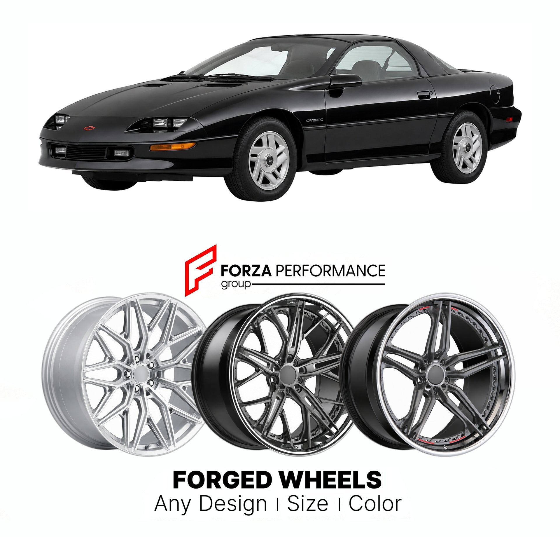 FORGED WHEELS RIMS for CHEVROLET CAMARO BASE COUPE 1993 - 2002

Custom forged wheels for Chevrolet Camaro Base Coupe 1993 - 2002. Made-to-order monoblock, 2-piece and 3-piece rims in custom sizes, offsets, colors and finishes with guaranteed fitment.

We manufacture premium quality forged wheels rims for Chevrolet Camaro Base Coupe 1993 - 2002 in any design, size, color.

THIS WHEEL DESIGN CAN BE CUSTOM-MADE FOR YOUR CAR IN ANY SIZE AND COLOR OPTIONS
Available in monoblock, 2-piece, 3-piece, duoblock, beadl