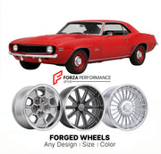 CUSTOM CLASSIC VINTAGE RESTOMOD RETRO OLD SCHOOL FORGED WHEELS RIMS for CHEVROLET CAMARO COPO 1969 - 1969
Custom forged wheels for classic American muscle cars. Ideal for restomod builds, vintage restorations, and show cars. Deep dish and retro styling available.

We manufacture premium quality forged wheels rims for Chevrolet Camaro COPO 1969 - 1969 in any design, size, color.

THIS WHEEL DESIGN CAN BE CUSTOM-MADE FOR YOUR CAR IN ANY SIZE AND COLOR OPTIONS
Available in monoblock, 2-piece, 3-piece, duoblock