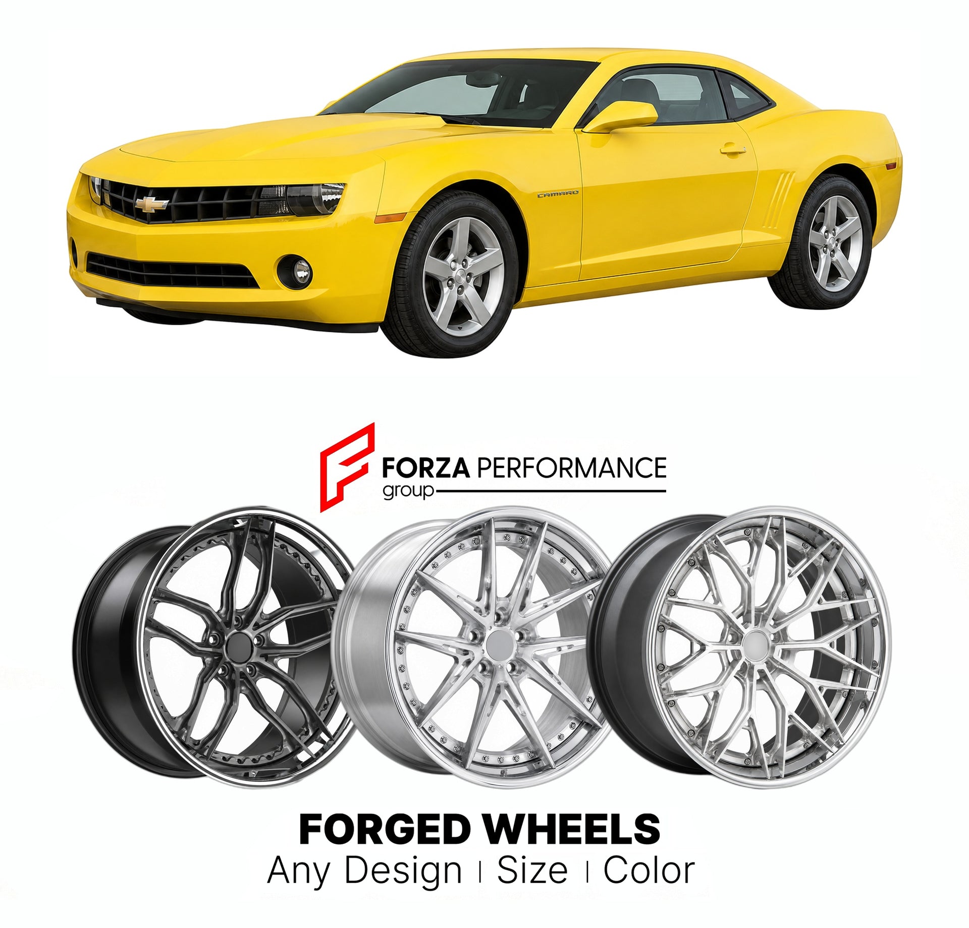 FORGED WHEELS RIMS for CHEVROLET CAMARO LS 2010 - 2015

Custom forged wheels for Chevrolet Camaro LS 2010 - 2015. Made-to-order monoblock, 2-piece and 3-piece rims in custom sizes, offsets, colors and finishes with guaranteed fitment.

We manufacture premium quality forged wheels rims for Chevrolet Camaro LS 2010 - 2015 in any design, size, color.

THIS WHEEL DESIGN CAN BE CUSTOM-MADE FOR YOUR CAR IN ANY SIZE AND COLOR OPTIONS
Available in monoblock, 2-piece, 3-piece, duoblock, beadlock
3D wheel renderings 