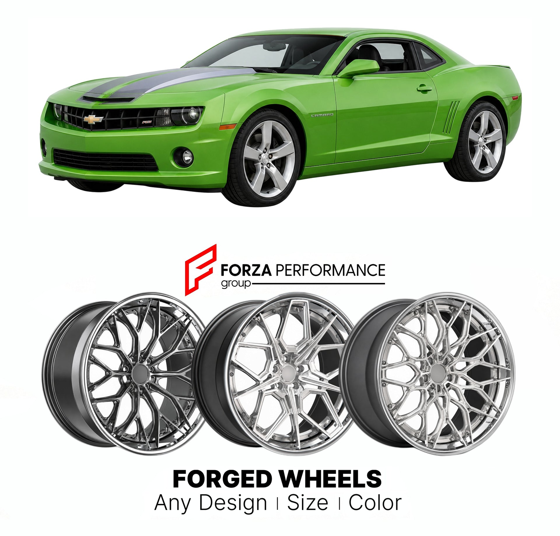 FORGED WHEELS RIMS for CHEVROLET CAMARO SYNERGY SPECIAL EDITION 2010 - 2015

Custom forged wheels for Chevrolet Camaro Synergy Special Edition 2010 - 2015. Made-to-order monoblock, 2-piece and 3-piece rims in custom sizes, offsets, colors and finishes with guaranteed fitment.

We manufacture premium quality forged wheels rims for Chevrolet Camaro Synergy Special Edition 2010 - 2015 in any design, size, color.

THIS WHEEL DESIGN CAN BE CUSTOM-MADE FOR YOUR CAR IN ANY SIZE AND COLOR OPTIONS
Available in monob