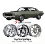 CUSTOM CLASSIC VINTAGE RESTOMOD RETRO OLD SCHOOL FORGED WHEELS RIMS for CHEVROLET CAMARO ZL1 1969 - 1969
Custom forged wheels for classic American muscle cars. Ideal for restomod builds, vintage restorations, and show cars. Deep dish and retro styling available.

We manufacture premium quality forged wheels rims for Chevrolet Camaro ZL1 1969 - 1969 in any design, size, color.

THIS WHEEL DESIGN CAN BE CUSTOM-MADE FOR YOUR CAR IN ANY SIZE AND COLOR OPTIONS
Available in monoblock, 2-piece, 3-piece, duoblock, 