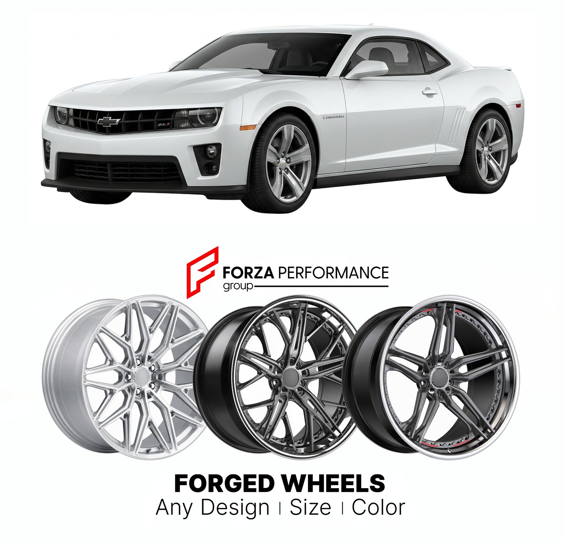 FORGED WHEELS RIMS for CHEVROLET CAMARO ZL1 2012 - 2015

Custom forged wheels for Chevrolet Camaro ZL1 2012 - 2015. Made-to-order monoblock, 2-piece and 3-piece rims in custom sizes, offsets, colors and finishes with guaranteed fitment.

We manufacture premium quality forged wheels rims for Chevrolet Camaro ZL1 2012 - 2015 in any design, size, color.

THIS WHEEL DESIGN CAN BE CUSTOM-MADE FOR YOUR CAR IN ANY SIZE AND COLOR OPTIONS
Available in monoblock, 2-piece, 3-piece, duoblock, beadlock
3D wheel renderin