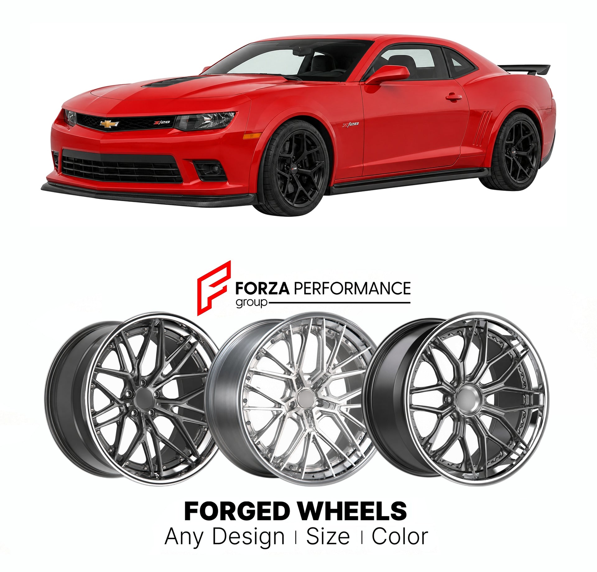 FORGED WHEELS RIMS for CHEVROLET CAMARO Z 28 2010 - 2015

Custom forged wheels for Chevrolet Camaro Z 28 2010 - 2015. Made-to-order monoblock, 2-piece and 3-piece rims in custom sizes, offsets, colors and finishes with guaranteed fitment.

We manufacture premium quality forged wheels rims for Chevrolet Camaro Z 28 2010 - 2015 in any design, size, color.

THIS WHEEL DESIGN CAN BE CUSTOM-MADE FOR YOUR CAR IN ANY SIZE AND COLOR OPTIONS
Available in monoblock, 2-piece, 3-piece, duoblock, beadlock
3D wheel rende