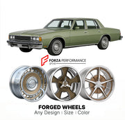 CUSTOM CLASSIC VINTAGE RESTOMOD RETRO OLD SCHOOL FORGED WHEELS RIMS for CHEVROLET CAPRICE 1977 - 1990
Custom forged wheels for classic American muscle cars. Ideal for restomod builds, vintage restorations, and show cars. Deep dish and retro styling available.

We manufacture premium quality forged wheels rims for Chevrolet Caprice 1977 - 1990 in any design, size, color.

THIS WHEEL DESIGN CAN BE CUSTOM-MADE FOR YOUR CAR IN ANY SIZE AND COLOR OPTIONS
Available in monoblock, 2-piece, 3-piece, duoblock, beadlo