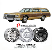 CUSTOM CLASSIC VINTAGE RESTOMOD RETRO OLD SCHOOL FORGED WHEELS RIMS for CHEVROLET CAPRICE ESTATE 1971 - 1976
Custom forged wheels for classic American muscle cars. Ideal for restomod builds, vintage restorations, and show cars. Deep dish and retro styling available.

We manufacture premium quality forged wheels rims for Chevrolet Caprice Estate 1971 - 1976 in any design, size, color.

THIS WHEEL DESIGN CAN BE CUSTOM-MADE FOR YOUR CAR IN ANY SIZE AND COLOR OPTIONS
Available in monoblock, 2-piece, 3-piece, du