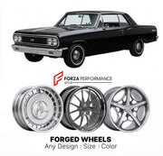 CUSTOM CLASSIC VINTAGE RESTOMOD RETRO OLD SCHOOL FORGED WHEELS RIMS for CHEVROLET CHEVELLE MALIBU SS 1964 - 1967
Custom forged wheels for classic American muscle cars. Ideal for restomod builds, vintage restorations, and show cars. Deep dish and retro styling available.

We manufacture premium quality forged wheels rims for Chevrolet Chevelle Malibu SS 1964 - 1967 in any design, size, color.

THIS WHEEL DESIGN CAN BE CUSTOM-MADE FOR YOUR CAR IN ANY SIZE AND COLOR OPTIONS
Available in monoblock, 2-piece, 3-p