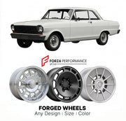 CUSTOM CLASSIC VINTAGE RESTOMOD RETRO OLD SCHOOL FORGED WHEELS RIMS for CHEVROLET CHEVY II NOVA 1962 - 1979
Custom forged wheels for classic American muscle cars. Ideal for restomod builds, vintage restorations, and show cars. Deep dish and retro styling available.

We manufacture premium quality forged wheels rims for Chevrolet Chevy II Nova 1962 - 1979 in any design, size, color.

THIS WHEEL DESIGN CAN BE CUSTOM-MADE FOR YOUR CAR IN ANY SIZE AND COLOR OPTIONS
Available in monoblock, 2-piece, 3-piece, duob