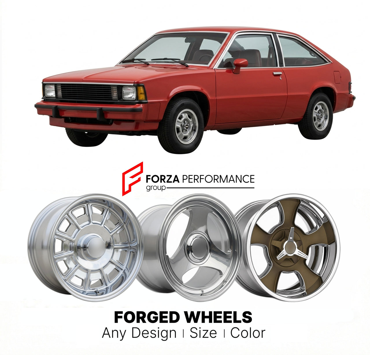 CUSTOM CLASSIC VINTAGE RESTOMOD RETRO OLD SCHOOL FORGED WHEELS RIMS for CHEVROLET CITATION X-11 1980 - 1985
Custom forged wheels for classic American muscle cars. Ideal for restomod builds, vintage restorations, and show cars. Deep dish and retro styling available.

We manufacture premium quality forged wheels rims for Chevrolet Citation X-11 1980 - 1985 in any design, size, color.

THIS WHEEL DESIGN CAN BE CUSTOM-MADE FOR YOUR CAR IN ANY SIZE AND COLOR OPTIONS
Available in monoblock, 2-piece, 3-piece, duob