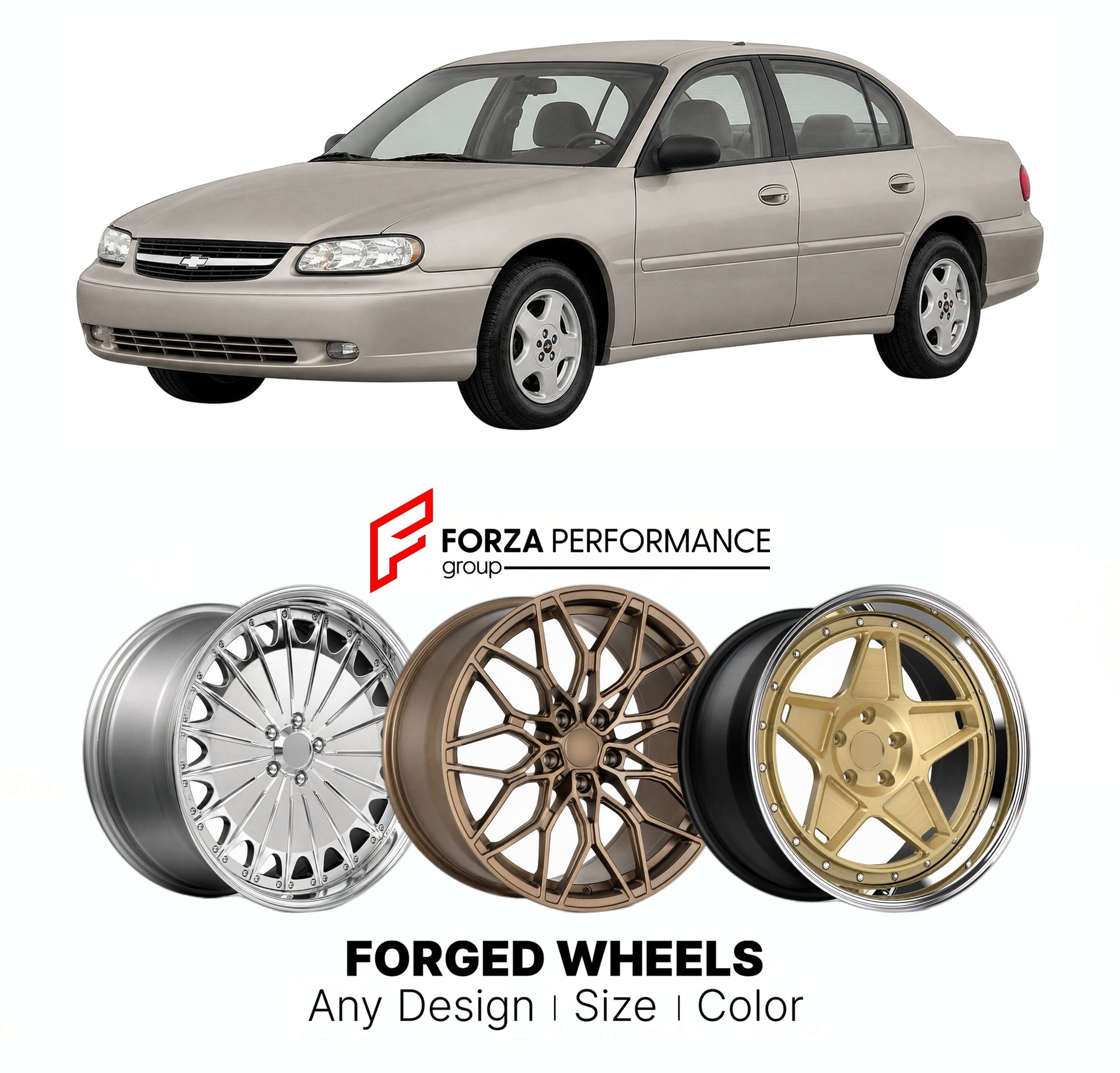 FORGED WHEELS RIMS for CHEVROLET CLASSIC FLEET MALIBU 2004 - 2005

Custom forged wheels for Chevrolet Classic Fleet Malibu 2004 - 2005. Made-to-order monoblock, 2-piece and 3-piece rims in custom sizes, offsets, colors and finishes with guaranteed fitment.

We manufacture premium quality forged wheels rims for Chevrolet Classic Fleet Malibu 2004 - 2005 in any design, size, color.

THIS WHEEL DESIGN CAN BE CUSTOM-MADE FOR YOUR CAR IN ANY SIZE AND COLOR OPTIONS
Available in monoblock, 2-piece, 3-piece, duoblo