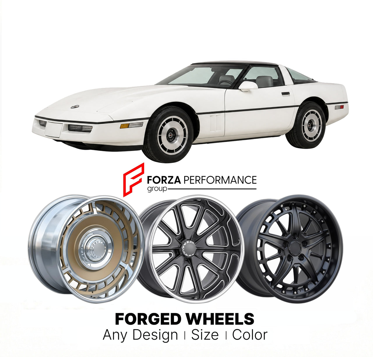 CUSTOM CLASSIC VINTAGE RESTOMOD RETRO OLD SCHOOL FORGED WHEELS RIMS for CHEVROLET CORVETTE 1984 - 1990
Custom forged wheels for classic American muscle cars. Ideal for restomod builds, vintage restorations, and show cars. Deep dish and retro styling available.

We manufacture premium quality forged wheels rims for Chevrolet Corvette 1984 - 1990 in any design, size, color.

THIS WHEEL DESIGN CAN BE CUSTOM-MADE FOR YOUR CAR IN ANY SIZE AND COLOR OPTIONS
Available in monoblock, 2-piece, 3-piece, duoblock, bead