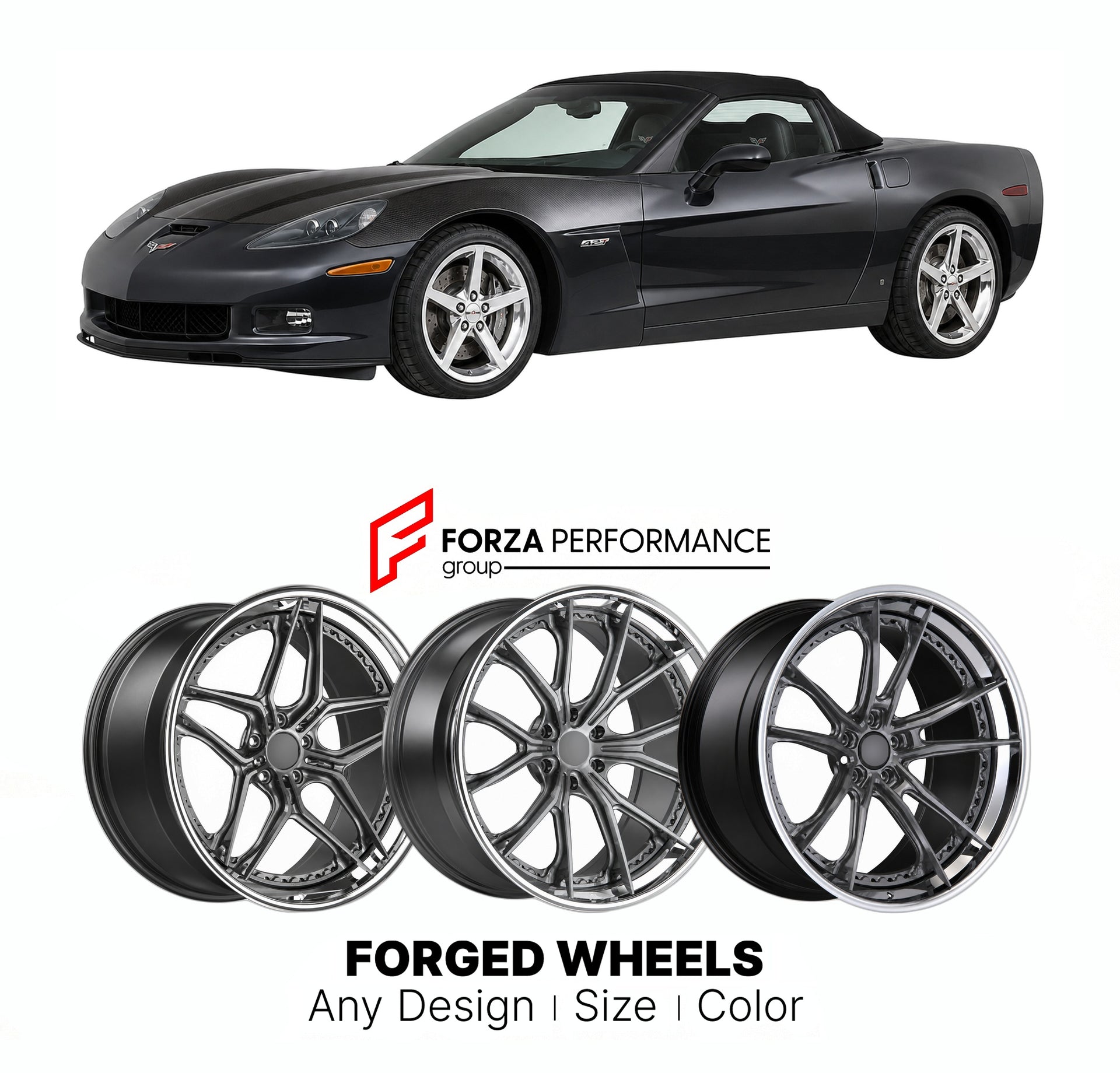 FORGED WHEELS RIMS for CHEVROLET CORVETTE 427 CONVERTIBLE C6 2005 - 2013

Custom forged wheels for Chevrolet Corvette 427 Convertible C6 2005 - 2013. Made-to-order monoblock, 2-piece and 3-piece rims in custom sizes, offsets, colors and finishes with guaranteed fitment.

We manufacture premium quality forged wheels rims for Chevrolet Corvette 427 Convertible C6 2005 - 2013 in any design, size, color.

THIS WHEEL DESIGN CAN BE CUSTOM-MADE FOR YOUR CAR IN ANY SIZE AND COLOR OPTIONS
Available in monoblock, 2-p