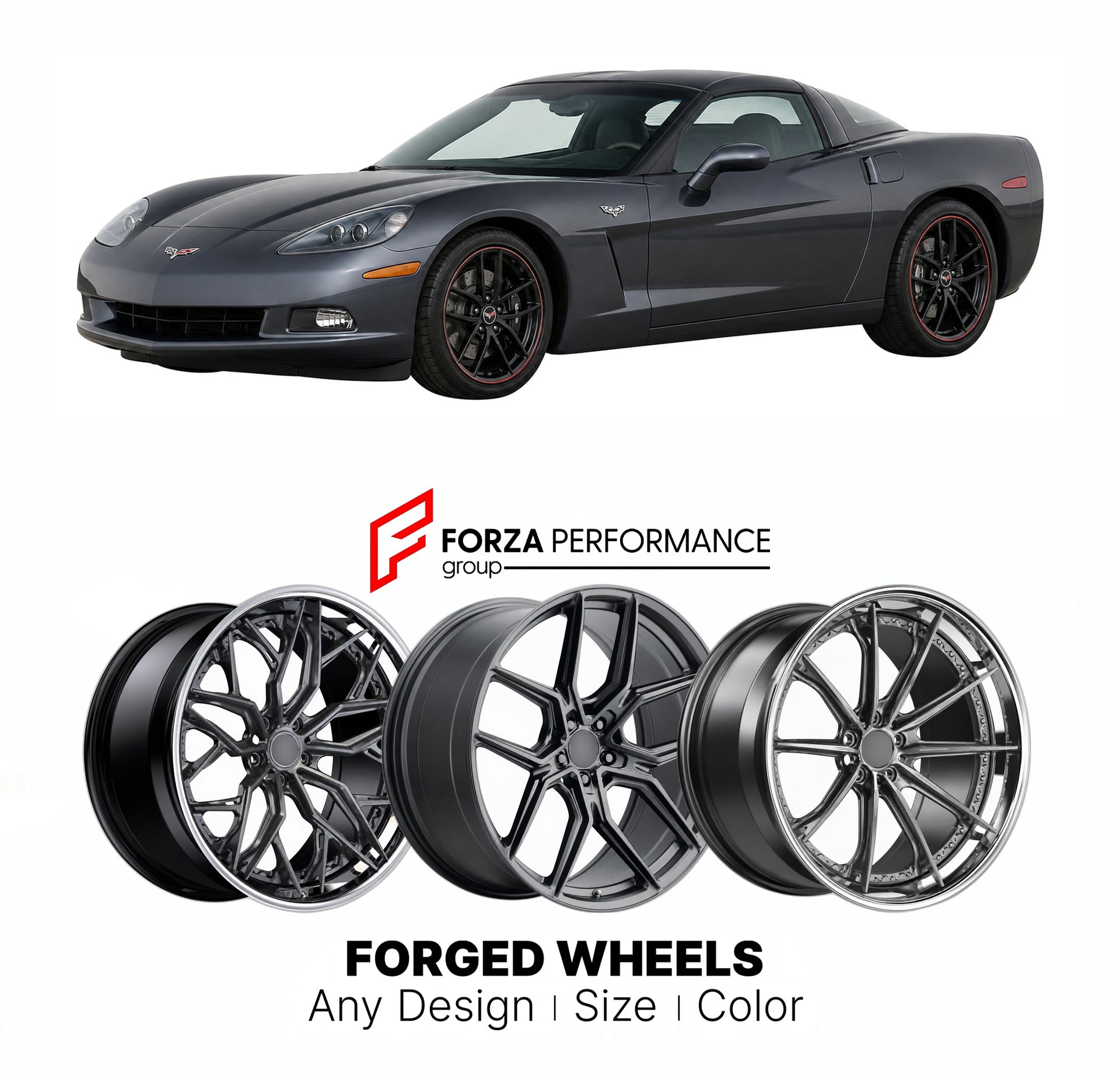 FORGED WHEELS RIMS for CHEVROLET CORVETTE CENTENNIAL EDITION C6 2005 - 2013

Custom forged wheels for Chevrolet Corvette Centennial Edition C6 2005 - 2013. Made-to-order monoblock, 2-piece and 3-piece rims in custom sizes, offsets, colors and finishes with guaranteed fitment.

We manufacture premium quality forged wheels rims for Chevrolet Corvette Centennial Edition C6 2005 - 2013 in any design, size, color.

THIS WHEEL DESIGN CAN BE CUSTOM-MADE FOR YOUR CAR IN ANY SIZE AND COLOR OPTIONS
Available in monob