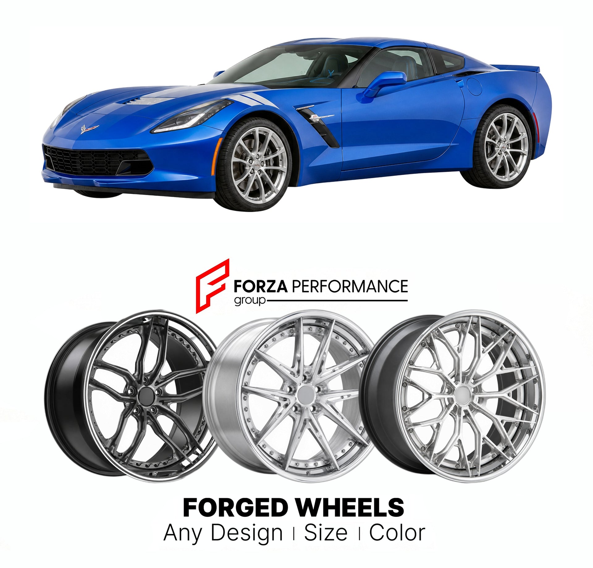FORGED WHEELS RIMS for CHEVROLET CORVETTE GRAND SPORT C7 2014 - 2019

Custom forged wheels for Chevrolet Corvette Grand Sport C7 2014 - 2019. Made-to-order monoblock, 2-piece and 3-piece rims in custom sizes, offsets, colors and finishes with guaranteed fitment.

We manufacture premium quality forged wheels rims for Chevrolet Corvette Grand Sport C7 2014 - 2019 in any design, size, color.

THIS WHEEL DESIGN CAN BE CUSTOM-MADE FOR YOUR CAR IN ANY SIZE AND COLOR OPTIONS
Available in monoblock, 2-piece, 3-piec