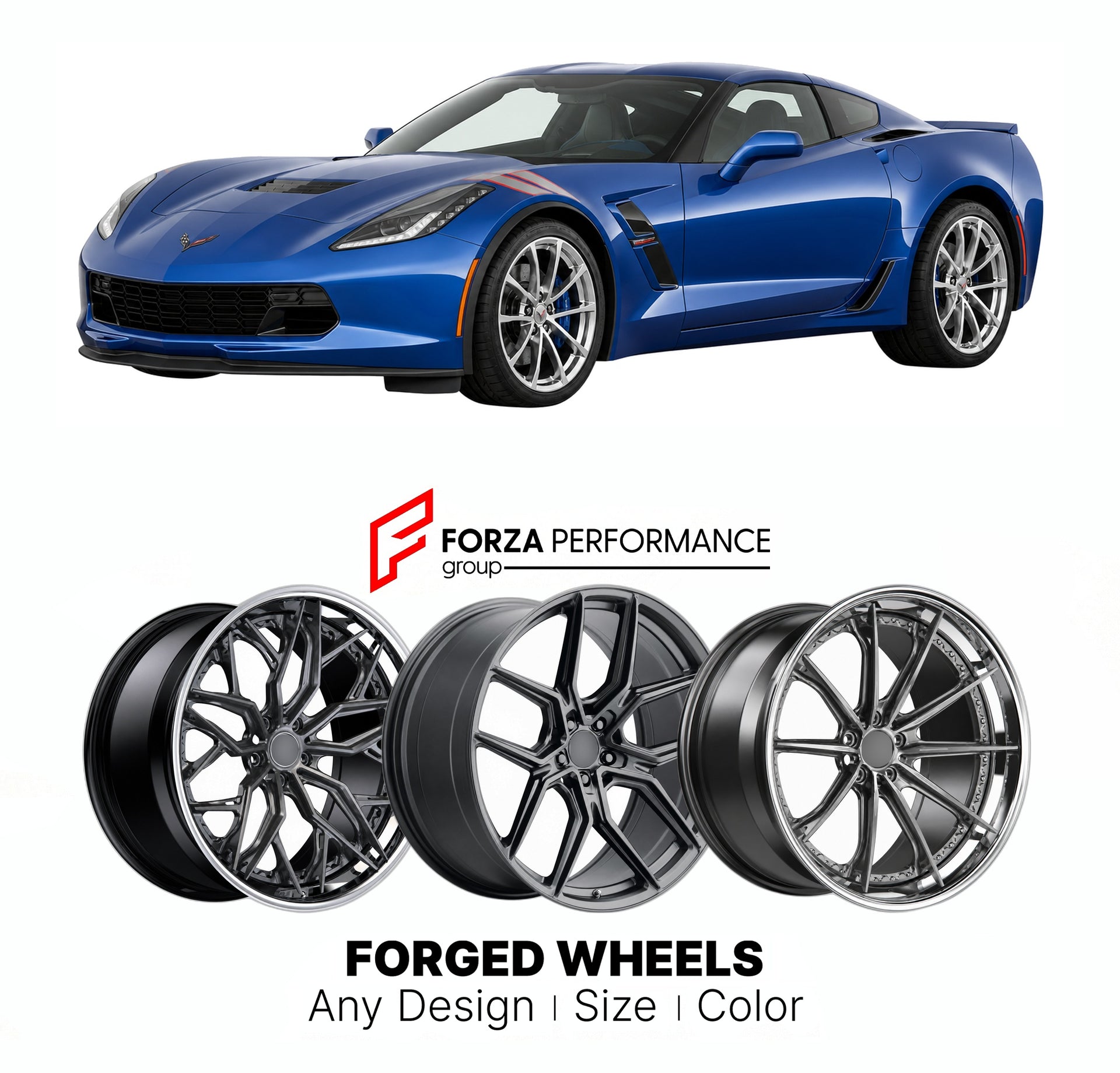 FORGED WHEELS RIMS for CHEVROLET CORVETTE GRAND SPORT C7 2017 - 2019

Custom forged wheels for Chevrolet Corvette Grand Sport C7 2017 - 2019. Made-to-order monoblock, 2-piece and 3-piece rims in custom sizes, offsets, colors and finishes with guaranteed fitment.

We manufacture premium quality forged wheels rims for Chevrolet Corvette Grand Sport C7 2017 - 2019 in any design, size, color.

THIS WHEEL DESIGN CAN BE CUSTOM-MADE FOR YOUR CAR IN ANY SIZE AND COLOR OPTIONS
Available in monoblock, 2-piece, 3-piec