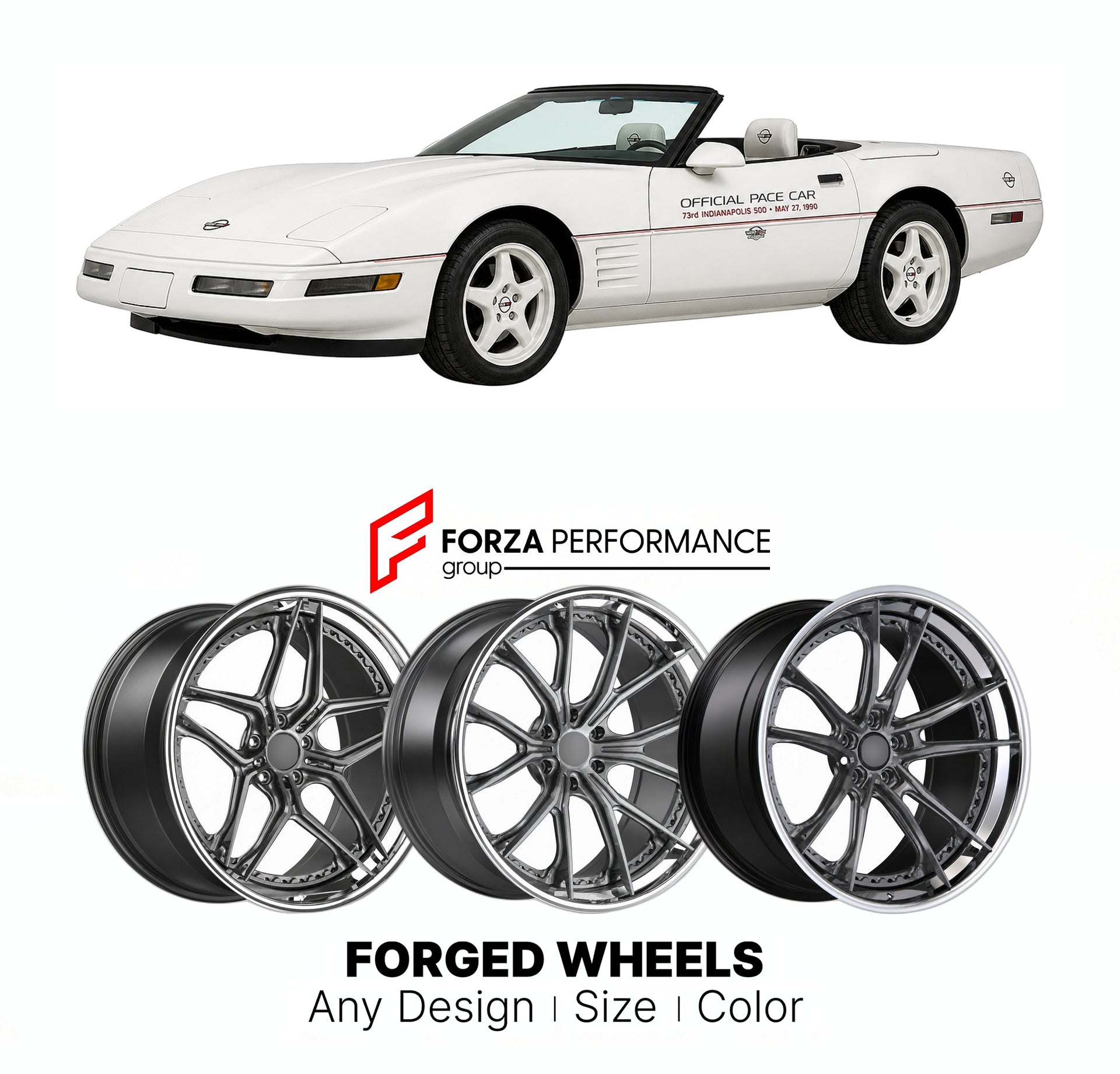 FORGED WHEELS RIMS for CHEVROLET CORVETTE INDY 500 PACE CAR EDITION C4 1990 - 1996

Custom forged wheels for Chevrolet Corvette Indy 500 Pace Car Edition C4 1990 - 1996. Made-to-order monoblock, 2-piece and 3-piece rims in custom sizes, offsets, colors and finishes with guaranteed fitment.

We manufacture premium quality forged wheels rims for Chevrolet Corvette Indy 500 Pace Car Edition C4 1990 - 1996 in any design, size, color.

THIS WHEEL DESIGN CAN BE CUSTOM-MADE FOR YOUR CAR IN ANY SIZE AND COLOR OPTIO