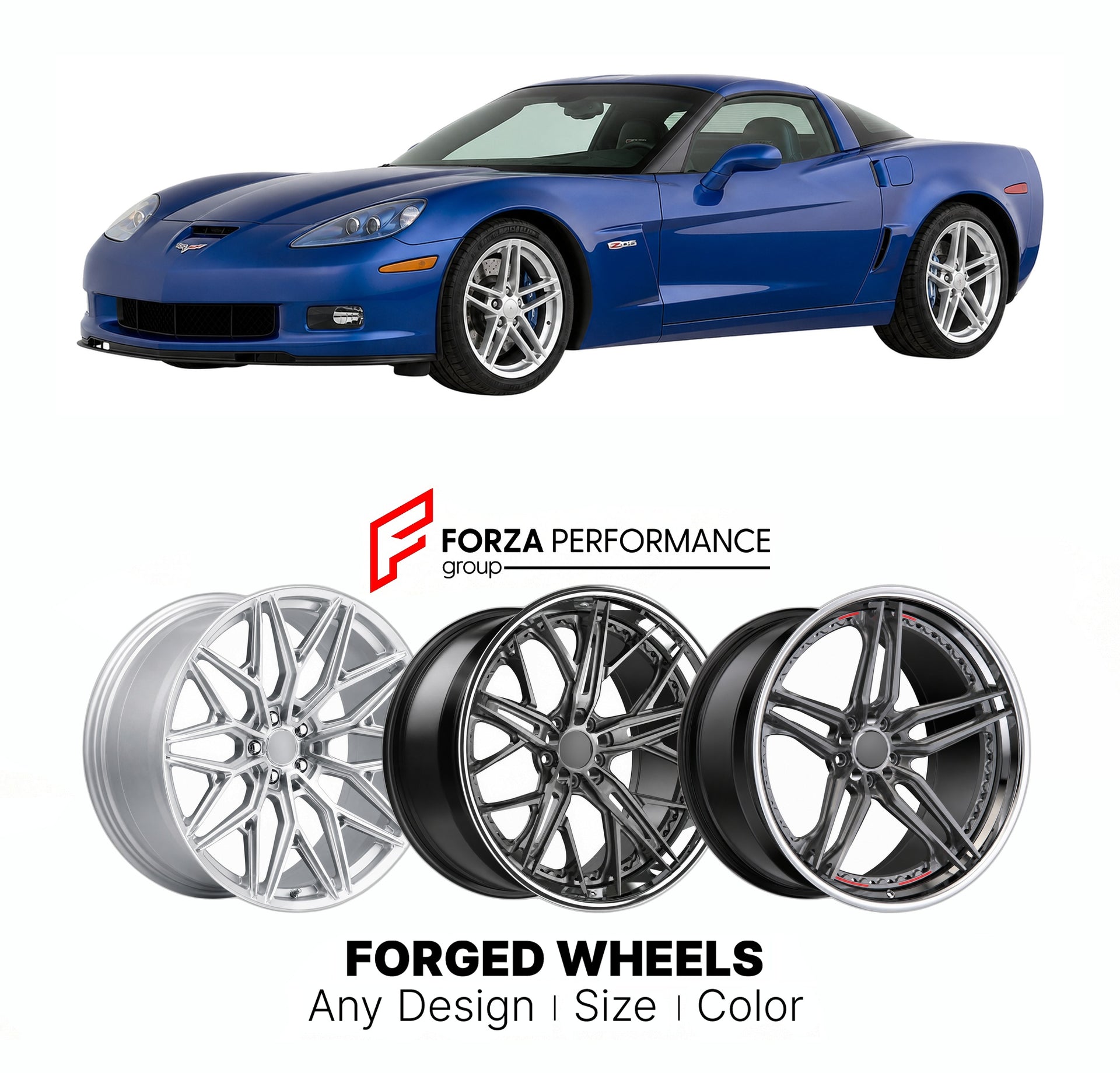 FORGED WHEELS RIMS for CHEVROLET CORVETTE RON FELLOWS Z06 C6 2005 - 2013

Custom forged wheels for Chevrolet Corvette Ron Fellows Z06 C6 2005 - 2013. Made-to-order monoblock, 2-piece and 3-piece rims in custom sizes, offsets, colors and finishes with guaranteed fitment.

We manufacture premium quality forged wheels rims for Chevrolet Corvette Ron Fellows Z06 C6 2005 - 2013 in any design, size, color.

THIS WHEEL DESIGN CAN BE CUSTOM-MADE FOR YOUR CAR IN ANY SIZE AND COLOR OPTIONS
Available in monoblock, 2-p