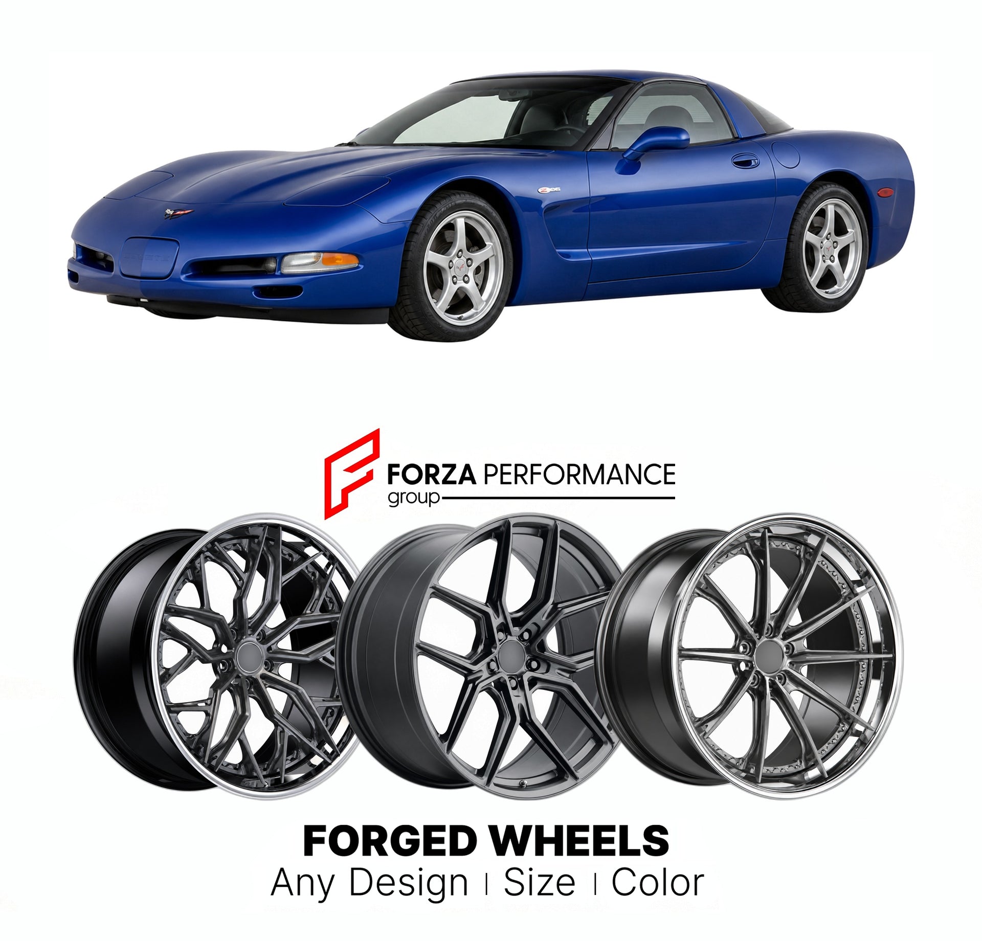 FORGED WHEELS RIMS for CHEVROLET CORVETTE Z06 C5 2001 - 2004

Custom forged wheels for Chevrolet Corvette Z06 C5 2001 - 2004. Made-to-order monoblock, 2-piece and 3-piece rims in custom sizes, offsets, colors and finishes with guaranteed fitment.

We manufacture premium quality forged wheels rims for Chevrolet Corvette Z06 C5 2001 - 2004 in any design, size, color.

THIS WHEEL DESIGN CAN BE CUSTOM-MADE FOR YOUR CAR IN ANY SIZE AND COLOR OPTIONS
Available in monoblock, 2-piece, 3-piece, duoblock, beadlock
3D