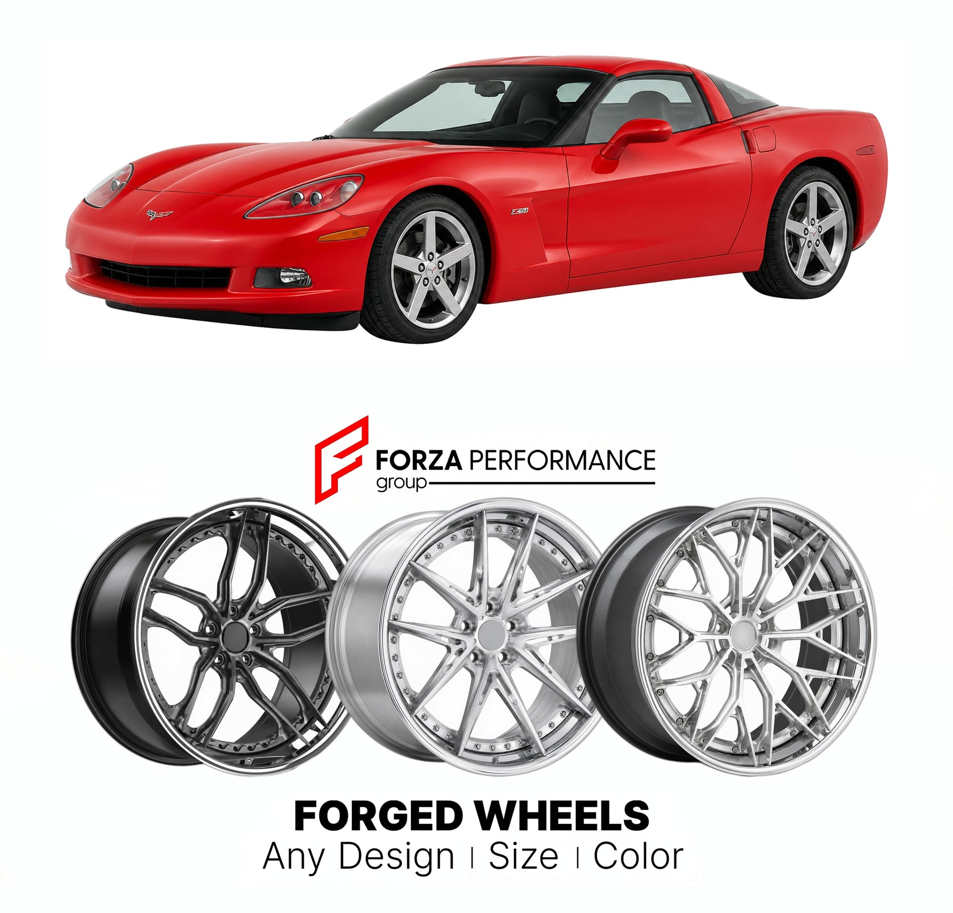 FORGED WHEELS RIMS for CHEVROLET CORVETTE Z51 C6 2005 - 2013

Custom forged wheels for Chevrolet Corvette Z51 C6 2005 - 2013. Made-to-order monoblock, 2-piece and 3-piece rims in custom sizes, offsets, colors and finishes with guaranteed fitment.

We manufacture premium quality forged wheels rims for Chevrolet Corvette Z51 C6 2005 - 2013 in any design, size, color.

THIS WHEEL DESIGN CAN BE CUSTOM-MADE FOR YOUR CAR IN ANY SIZE AND COLOR OPTIONS
Available in monoblock, 2-piece, 3-piece, duoblock, beadlock
3D