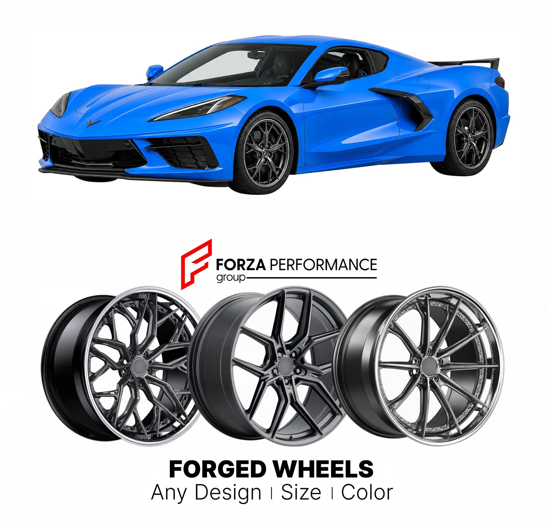 FORGED WHEELS RIMS for CHEVROLET CORVETTE Z51 C8 2020+

Custom forged wheels for Chevrolet Corvette Z51 C8 2020+. Made-to-order monoblock, 2-piece and 3-piece rims in custom sizes, offsets, colors and finishes with guaranteed fitment.

We manufacture premium quality forged wheels rims for Chevrolet Corvette Z51 C8 2020+ in any design, size, color.

THIS WHEEL DESIGN CAN BE CUSTOM-MADE FOR YOUR CAR IN ANY SIZE AND COLOR OPTIONS
Available in monoblock, 2-piece, 3-piece, duoblock, beadlock
3D wheel renderings 