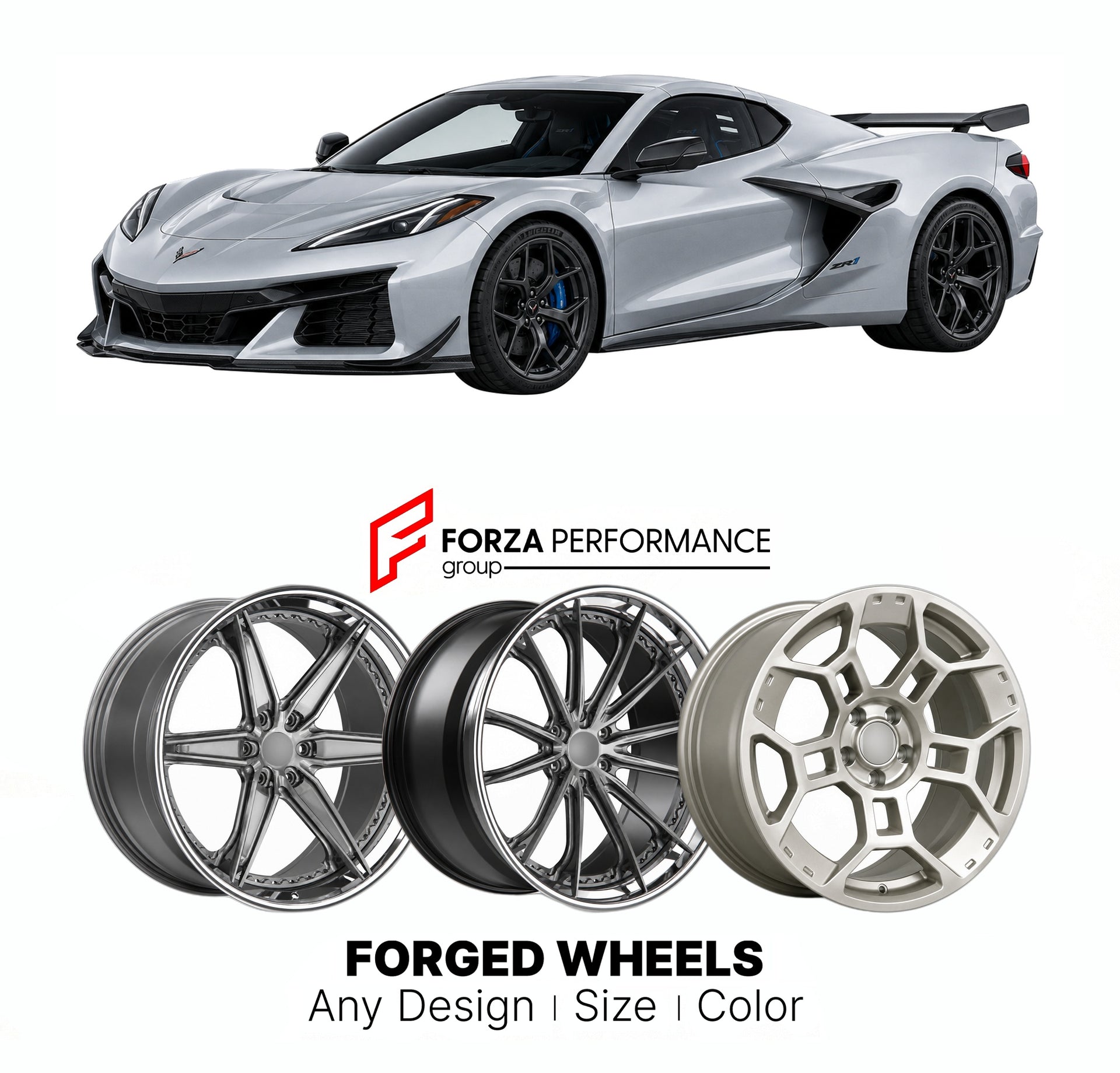 FORGED WHEELS RIMS for CHEVROLET CORVETTE ZR1X C8 HYBRID HYPERCAR 2026+

Custom forged wheels for Chevrolet Corvette ZR1X C8 Hybrid Hypercar 2026+. Made-to-order monoblock, 2-piece and 3-piece rims in custom sizes, offsets, colors and finishes with guaranteed fitment.

We manufacture premium quality forged wheels rims for Chevrolet Corvette ZR1X C8 Hybrid Hypercar 2026+ in any design, size, color.

THIS WHEEL DESIGN CAN BE CUSTOM-MADE FOR YOUR CAR IN ANY SIZE AND COLOR OPTIONS
Available in monoblock, 2-piec