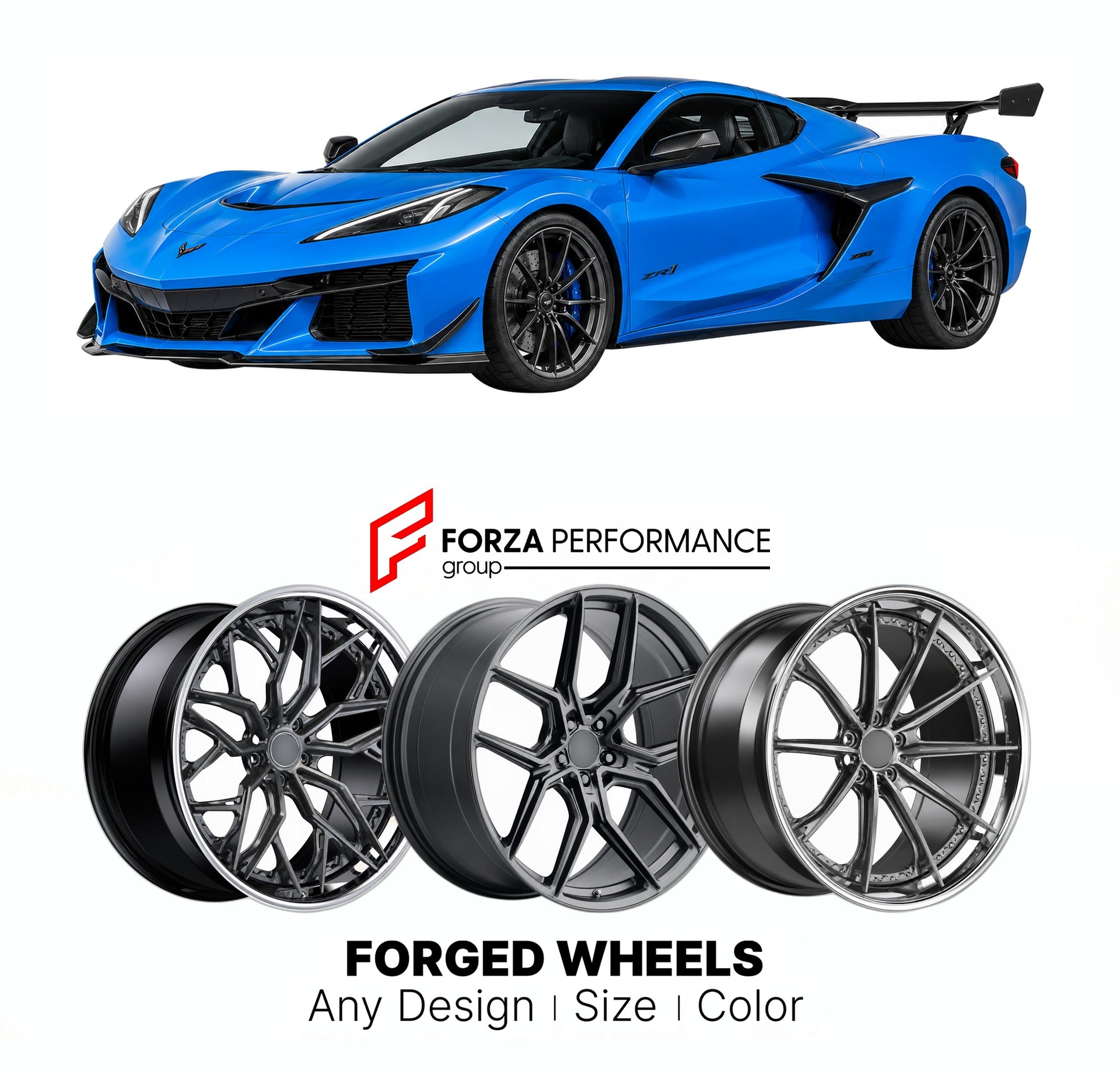 FORGED WHEELS RIMS for CHEVROLET CORVETTE ZR1 C8 2025+

Custom forged wheels for Chevrolet Corvette ZR1 C8 2025+. Made-to-order monoblock, 2-piece and 3-piece rims in custom sizes, offsets, colors and finishes with guaranteed fitment.

We manufacture premium quality forged wheels rims for Chevrolet Corvette ZR1 C8 2025+ in any design, size, color.

THIS WHEEL DESIGN CAN BE CUSTOM-MADE FOR YOUR CAR IN ANY SIZE AND COLOR OPTIONS
Available in monoblock, 2-piece, 3-piece, duoblock, beadlock
3D wheel renderings 