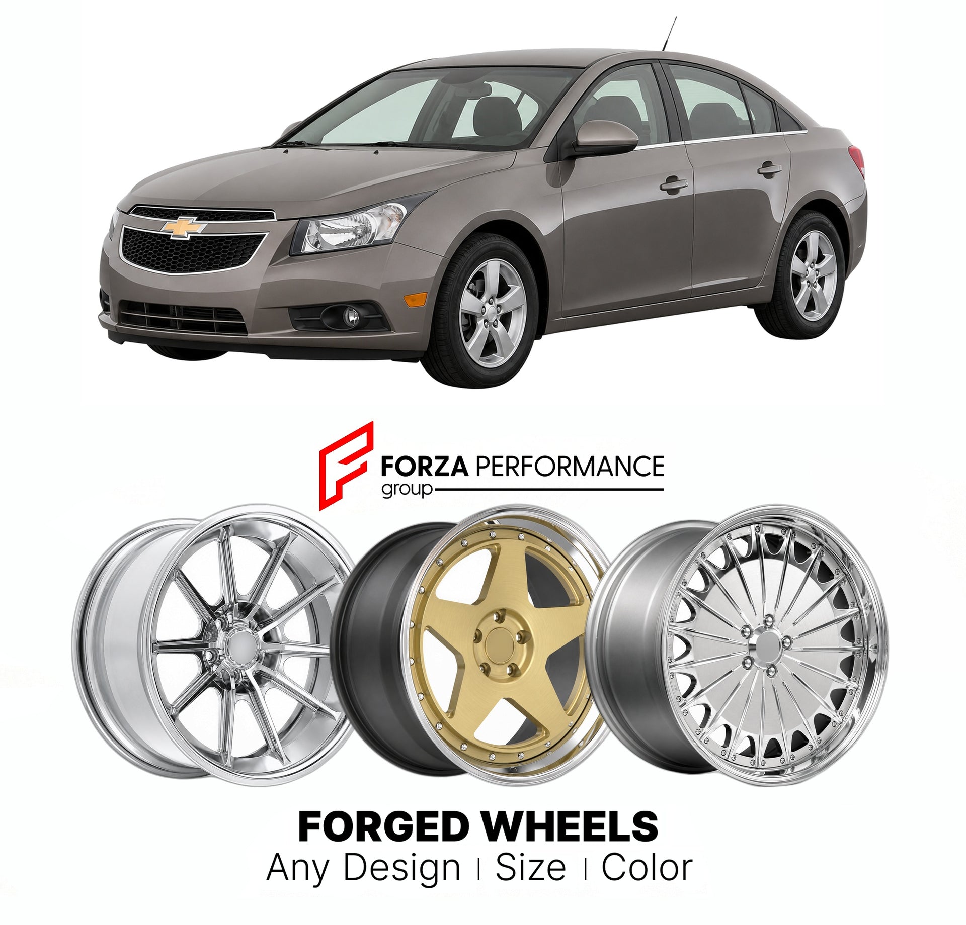 FORGED WHEELS RIMS for CHEVROLET CRUZE LT 2011 - 2019

Custom forged wheels for Chevrolet Cruze LT 2011 - 2019. Made-to-order monoblock, 2-piece and 3-piece rims in custom sizes, offsets, colors and finishes with guaranteed fitment.

We manufacture premium quality forged wheels rims for Chevrolet Cruze LT 2011 - 2019 in any design, size, color.

THIS WHEEL DESIGN CAN BE CUSTOM-MADE FOR YOUR CAR IN ANY SIZE AND COLOR OPTIONS
Available in monoblock, 2-piece, 3-piece, duoblock, beadlock
3D wheel renderings are