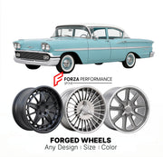 CUSTOM CLASSIC VINTAGE RESTOMOD RETRO OLD SCHOOL FORGED WHEELS RIMS for CHEVROLET DELRAY 1958 - 1958
Custom forged wheels for classic American muscle cars. Ideal for restomod builds, vintage restorations, and show cars. Deep dish and retro styling available.

We manufacture premium quality forged wheels rims for Chevrolet Delray 1958 - 1958 in any design, size, color.

THIS WHEEL DESIGN CAN BE CUSTOM-MADE FOR YOUR CAR IN ANY SIZE AND COLOR OPTIONS
Available in monoblock, 2-piece, 3-piece, duoblock, beadlock