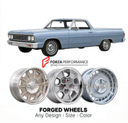 CUSTOM CLASSIC VINTAGE RESTOMOD RETRO OLD SCHOOL FORGED WHEELS RIMS for CHEVROLET EL CAMINO 1964 - 1967
Custom forged wheels for classic American muscle cars. Ideal for restomod builds, vintage restorations, and show cars. Deep dish and retro styling available.

We manufacture premium quality forged wheels rims for Chevrolet El Camino 1964 - 1967 in any design, size, color.

THIS WHEEL DESIGN CAN BE CUSTOM-MADE FOR YOUR CAR IN ANY SIZE AND COLOR OPTIONS
Available in monoblock, 2-piece, 3-piece, duoblock, be
