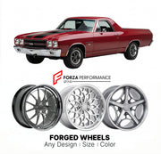 CUSTOM CLASSIC VINTAGE RESTOMOD RETRO OLD SCHOOL FORGED WHEELS RIMS for CHEVROLET EL CAMINO SS 454 1970 - 1971
Custom forged wheels for classic American muscle cars. Ideal for restomod builds, vintage restorations, and show cars. Deep dish and retro styling available.

We manufacture premium quality forged wheels rims for Chevrolet El Camino SS 454 1970 - 1971 in any design, size, color.

THIS WHEEL DESIGN CAN BE CUSTOM-MADE FOR YOUR CAR IN ANY SIZE AND COLOR OPTIONS
Available in monoblock, 2-piece, 3-piece