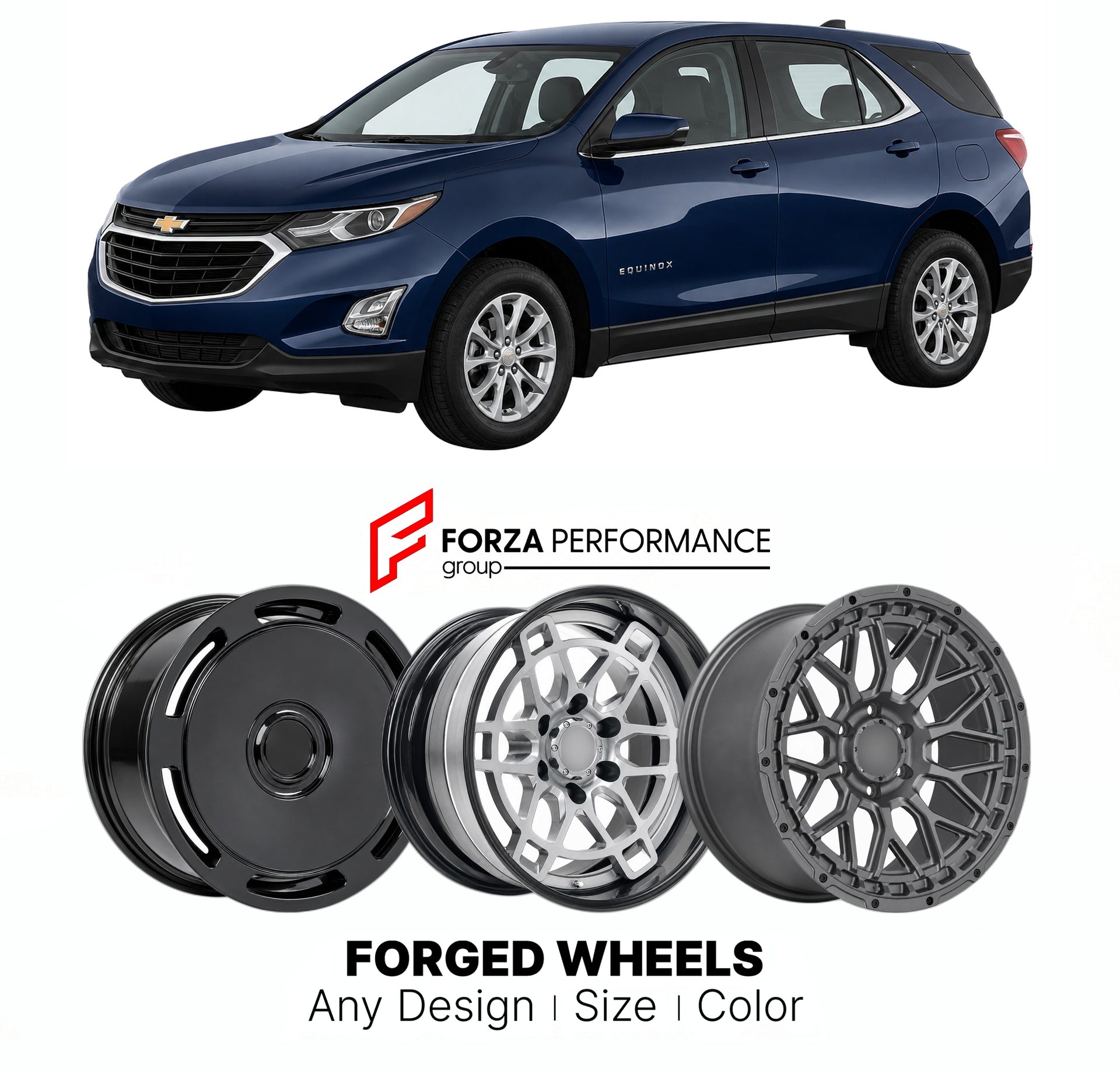 FORGED WHEELS RIMS for CHEVROLET EQUINOX 2018 - 2024

Custom forged wheels for Chevrolet Equinox 2018 - 2024. Made-to-order monoblock, 2-piece and 3-piece rims in custom sizes, offsets, colors and finishes with guaranteed fitment.

We manufacture premium quality forged wheels rims for Chevrolet Equinox 2018 - 2024 in any design, size, color.

THIS WHEEL DESIGN CAN BE CUSTOM-MADE FOR YOUR CAR IN ANY SIZE AND COLOR OPTIONS
Available in monoblock, 2-piece, 3-piece, duoblock, beadlock
3D wheel renderings are pr