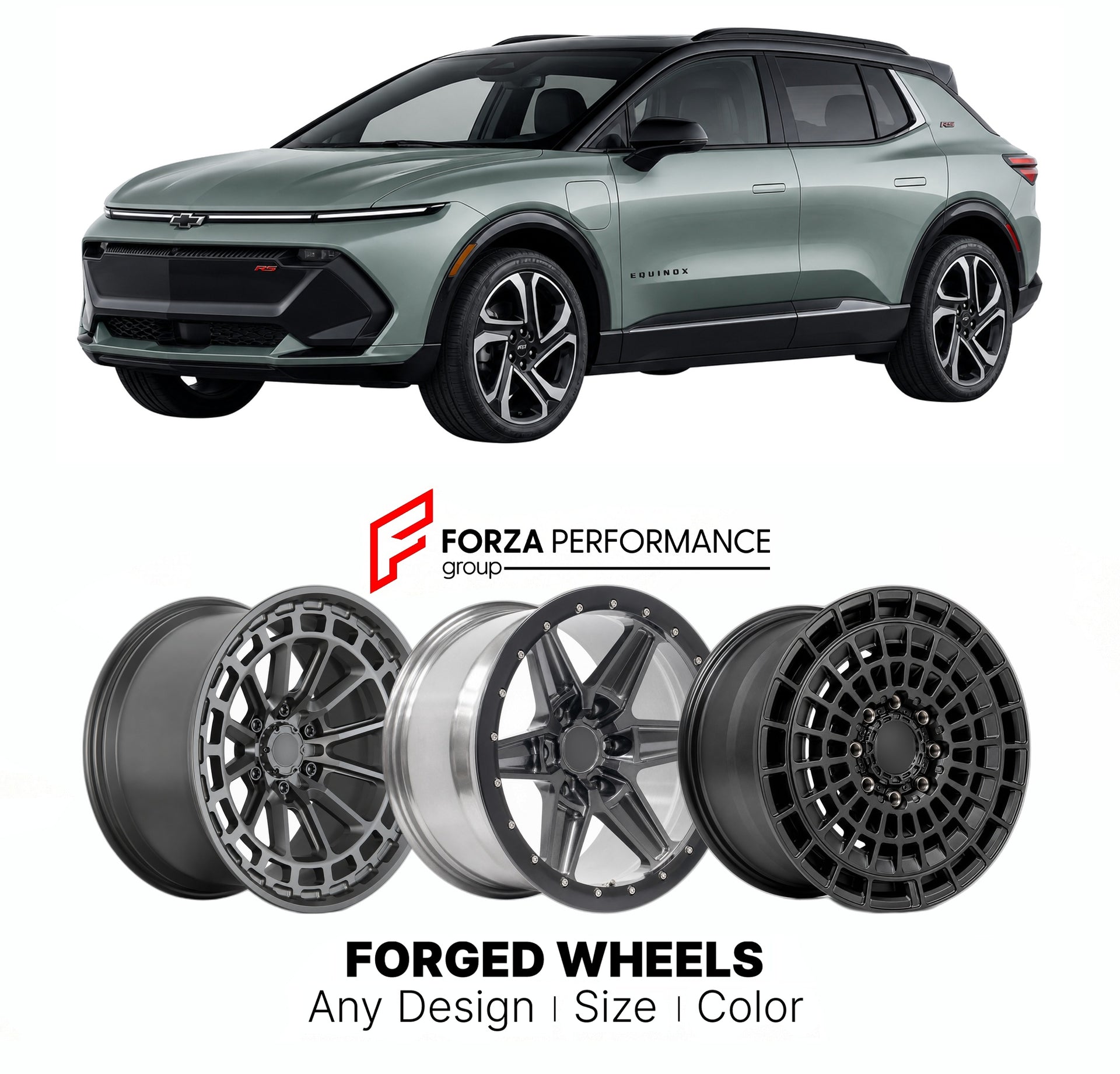 FORGED WHEELS RIMS for CHEVROLET EQUINOX EV 2RS 2024+

Custom forged wheels for Chevrolet Equinox EV 2RS 2024+. Made-to-order monoblock, 2-piece and 3-piece rims in custom sizes, offsets, colors and finishes with guaranteed fitment.

We manufacture premium quality forged wheels rims for Chevrolet Equinox EV 2RS 2024+ in any design, size, color.

THIS WHEEL DESIGN CAN BE CUSTOM-MADE FOR YOUR CAR IN ANY SIZE AND COLOR OPTIONS
Available in monoblock, 2-piece, 3-piece, duoblock, beadlock
3D wheel renderings are