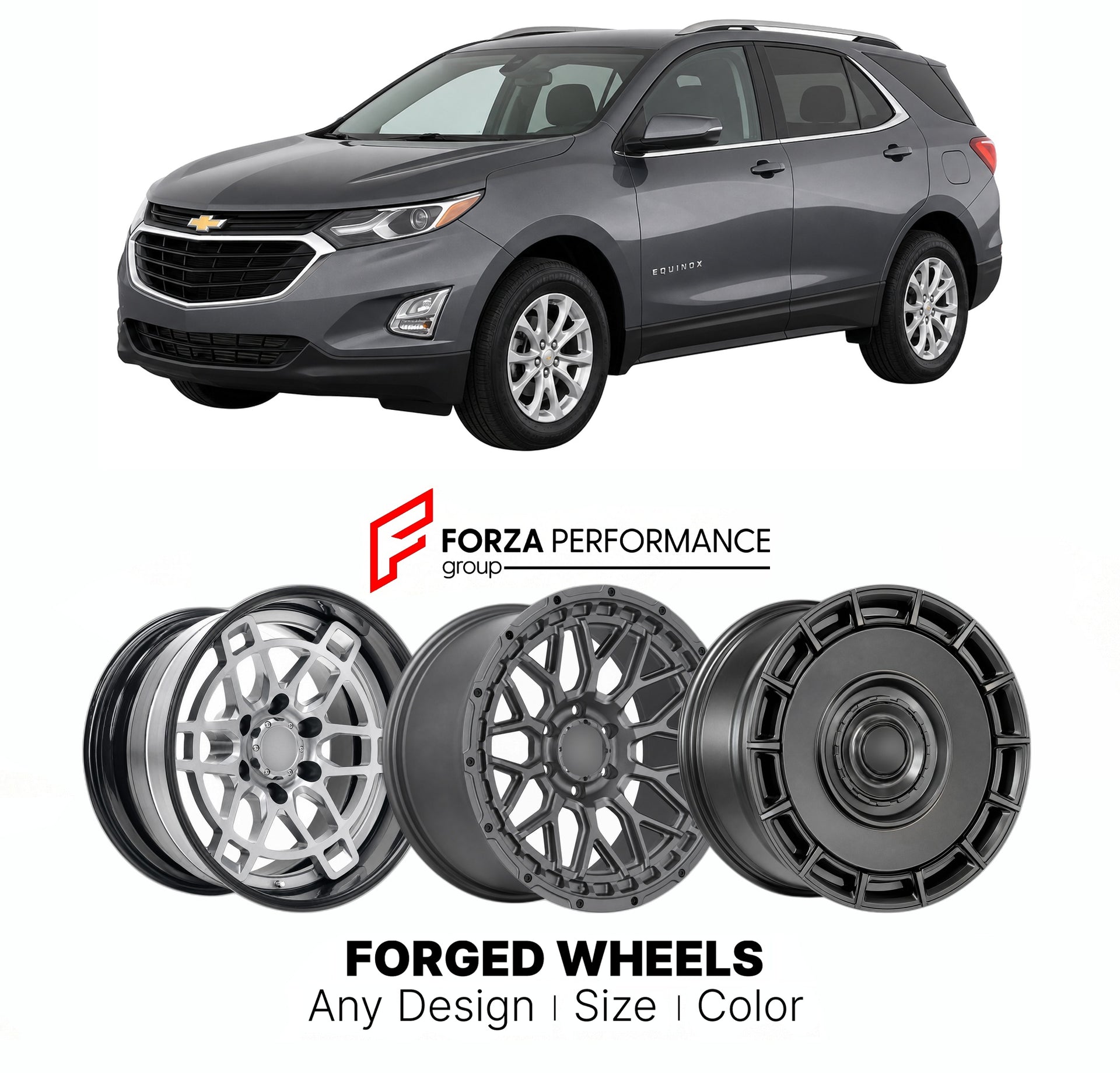 FORGED WHEELS RIMS for CHEVROLET EQUINOX LT 2005 - 2024

Custom forged wheels for Chevrolet Equinox LT 2005 - 2024. Made-to-order monoblock, 2-piece and 3-piece rims in custom sizes, offsets, colors and finishes with guaranteed fitment.

We manufacture premium quality forged wheels rims for Chevrolet Equinox LT 2005 - 2024 in any design, size, color.

THIS WHEEL DESIGN CAN BE CUSTOM-MADE FOR YOUR CAR IN ANY SIZE AND COLOR OPTIONS
Available in monoblock, 2-piece, 3-piece, duoblock, beadlock
3D wheel renderin