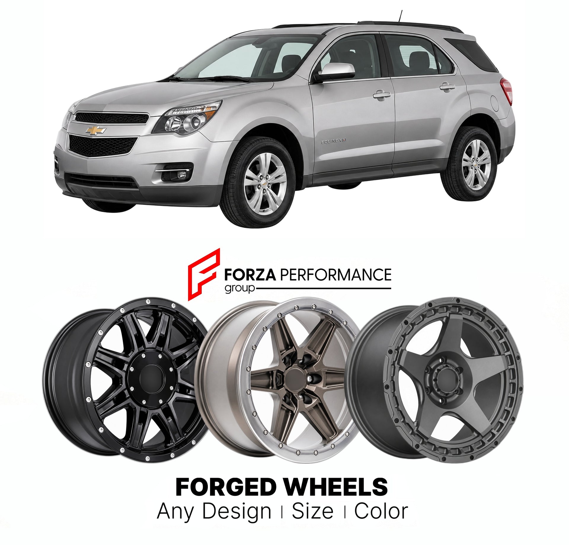 FORGED WHEELS RIMS for CHEVROLET EQUINOX PREMIER 2005 - 2024

Custom forged wheels for Chevrolet Equinox Premier 2005 - 2024. Made-to-order monoblock, 2-piece and 3-piece rims in custom sizes, offsets, colors and finishes with guaranteed fitment.

We manufacture premium quality forged wheels rims for Chevrolet Equinox Premier 2005 - 2024 in any design, size, color.

THIS WHEEL DESIGN CAN BE CUSTOM-MADE FOR YOUR CAR IN ANY SIZE AND COLOR OPTIONS
Available in monoblock, 2-piece, 3-piece, duoblock, beadlock
3D