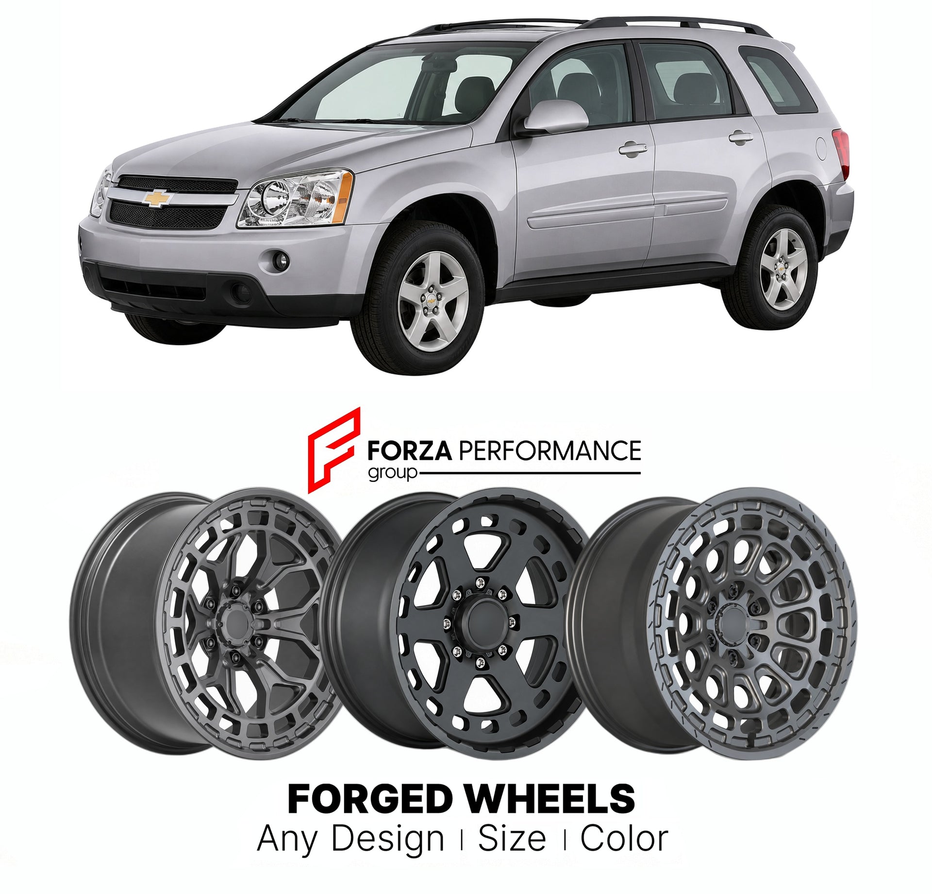FORGED WHEELS RIMS for CHEVROLET EQUINOX SPORT 2005 - 2024

Custom forged wheels for Chevrolet Equinox Sport 2005 - 2024. Made-to-order monoblock, 2-piece and 3-piece rims in custom sizes, offsets, colors and finishes with guaranteed fitment.

We manufacture premium quality forged wheels rims for Chevrolet Equinox Sport 2005 - 2024 in any design, size, color.

THIS WHEEL DESIGN CAN BE CUSTOM-MADE FOR YOUR CAR IN ANY SIZE AND COLOR OPTIONS
Available in monoblock, 2-piece, 3-piece, duoblock, beadlock
3D wheel