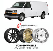 FORGED WHEELS RIMS for CHEVROLET EXPRESS CARGO VAN 1996+

Custom forged wheels for Chevrolet Express Cargo Van 1996+. Made-to-order monoblock, 2-piece and 3-piece rims in custom sizes, offsets, colors and finishes with guaranteed fitment.

We manufacture premium quality forged wheels rims for Chevrolet Express Cargo Van 1996+ in any design, size, color.

THIS WHEEL DESIGN CAN BE CUSTOM-MADE FOR YOUR CAR IN ANY SIZE AND COLOR OPTIONS
Available in monoblock, 2-piece, 3-piece, duoblock, beadlock
3D wheel rende