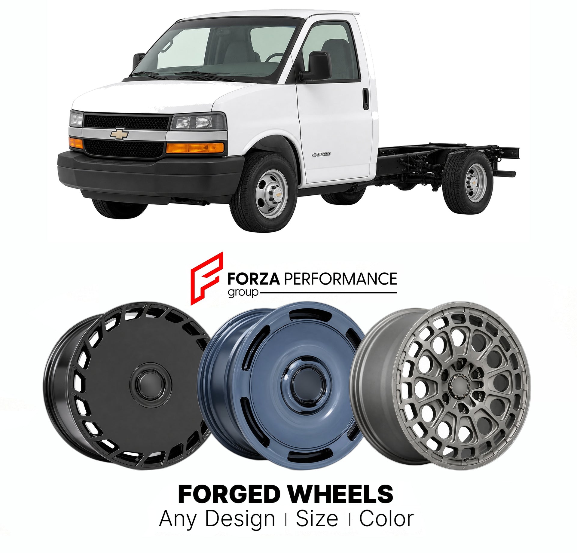 FORGED WHEELS RIMS for CHEVROLET EXPRESS CUTAWAY 1996+

Custom forged wheels for Chevrolet Express Cutaway 1996+. Made-to-order monoblock, 2-piece and 3-piece rims in custom sizes, offsets, colors and finishes with guaranteed fitment.

We manufacture premium quality forged wheels rims for Chevrolet Express Cutaway 1996+ in any design, size, color.

THIS WHEEL DESIGN CAN BE CUSTOM-MADE FOR YOUR CAR IN ANY SIZE AND COLOR OPTIONS
Available in monoblock, 2-piece, 3-piece, duoblock, beadlock
3D wheel renderings 