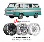 CUSTOM CLASSIC VINTAGE RESTOMOD RETRO OLD SCHOOL FORGED WHEELS RIMS for CHEVROLET GREENBRIER 1961 - 1965
Custom forged wheels for classic American muscle cars. Ideal for restomod builds, vintage restorations, and show cars. Deep dish and retro styling available.

We manufacture premium quality forged wheels rims for Chevrolet Greenbrier 1961 - 1965 in any design, size, color.

THIS WHEEL DESIGN CAN BE CUSTOM-MADE FOR YOUR CAR IN ANY SIZE AND COLOR OPTIONS
Available in monoblock, 2-piece, 3-piece, duoblock, 