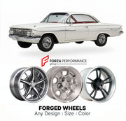 CUSTOM CLASSIC VINTAGE RESTOMOD RETRO OLD SCHOOL FORGED WHEELS RIMS for CHEVROLET IMPALA SS 1961 - 1964
Custom forged wheels for classic American muscle cars. Ideal for restomod builds, vintage restorations, and show cars. Deep dish and retro styling available.

We manufacture premium quality forged wheels rims for Chevrolet Impala SS 1961 - 1964 in any design, size, color.

THIS WHEEL DESIGN CAN BE CUSTOM-MADE FOR YOUR CAR IN ANY SIZE AND COLOR OPTIONS
Available in monoblock, 2-piece, 3-piece, duoblock, be