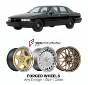 FORGED WHEELS RIMS for CHEVROLET IMPALA SS 1994 - 1996

Custom forged wheels for Chevrolet Impala SS 1994 - 1996. Made-to-order monoblock, 2-piece and 3-piece rims in custom sizes, offsets, colors and finishes with guaranteed fitment.

We manufacture premium quality forged wheels rims for Chevrolet Impala SS 1994 - 1996 in any design, size, color.

THIS WHEEL DESIGN CAN BE CUSTOM-MADE FOR YOUR CAR IN ANY SIZE AND COLOR OPTIONS
Available in monoblock, 2-piece, 3-piece, duoblock, beadlock
3D wheel renderings 