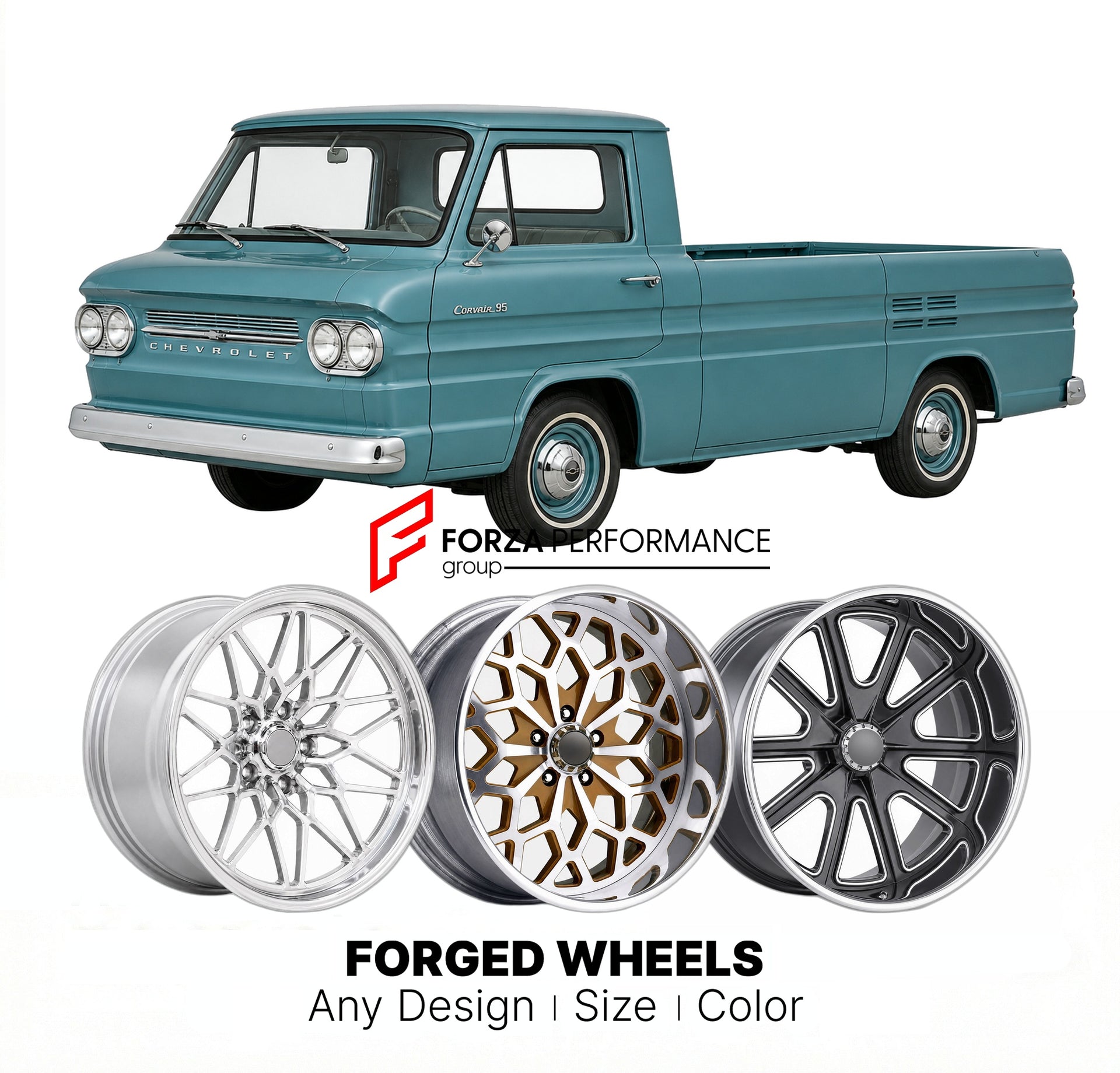 CUSTOM CLASSIC VINTAGE RESTOMOD RETRO OLD SCHOOL FORGED WHEELS RIMS for CHEVROLET LOADSIDE 1961 - 1962
Custom forged wheels for classic American muscle cars. Ideal for restomod builds, vintage restorations, and show cars. Deep dish and retro styling available.

We manufacture premium quality forged wheels rims for Chevrolet Loadside 1961 - 1962 in any design, size, color.

THIS WHEEL DESIGN CAN BE CUSTOM-MADE FOR YOUR CAR IN ANY SIZE AND COLOR OPTIONS
Available in monoblock, 2-piece, 3-piece, duoblock, bead